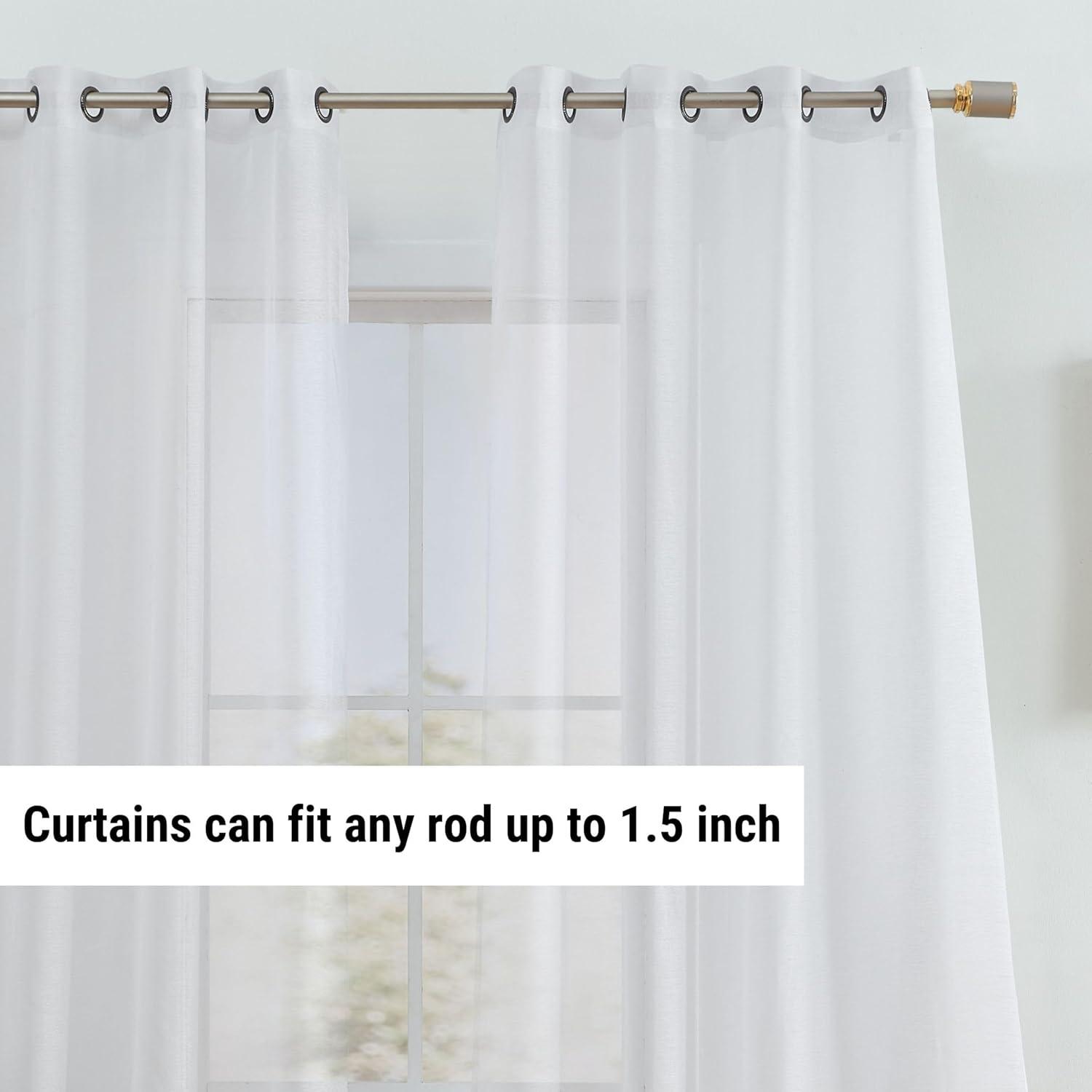 HLC.ME Semi Sheer Voile Light Filtering Transparent Window Curtain Grommet Panels - Set of 2 - White, 54 W x 90 L
