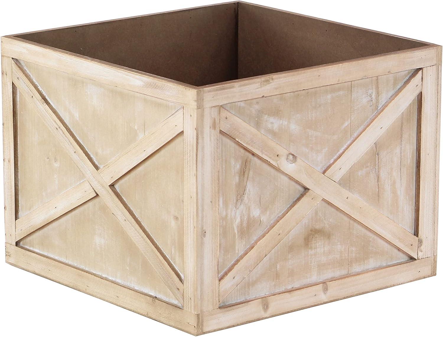 Light Brown Solid Square Wooden Planters Set of 3 for Indoor/Outdoor