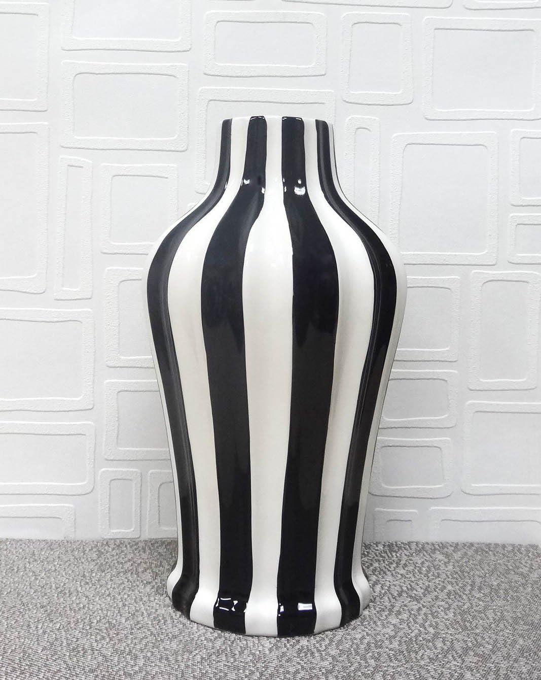 Tuscan Collection Classic Striped Ceramic VASE, Your Choice of Color by ACK (Black/White)