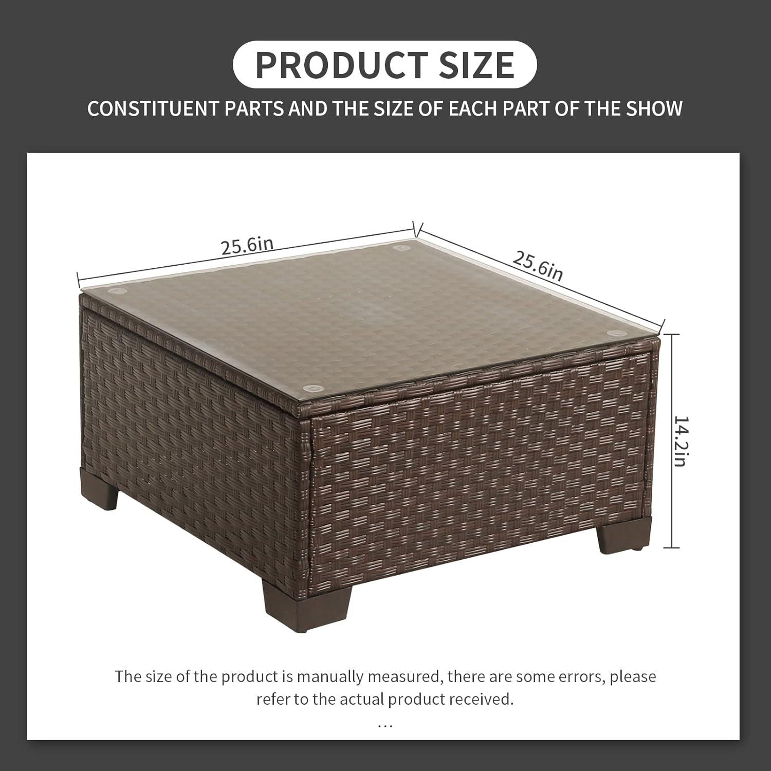 Brown Wicker Outdoor Coffee Table with Tempered Glass Top