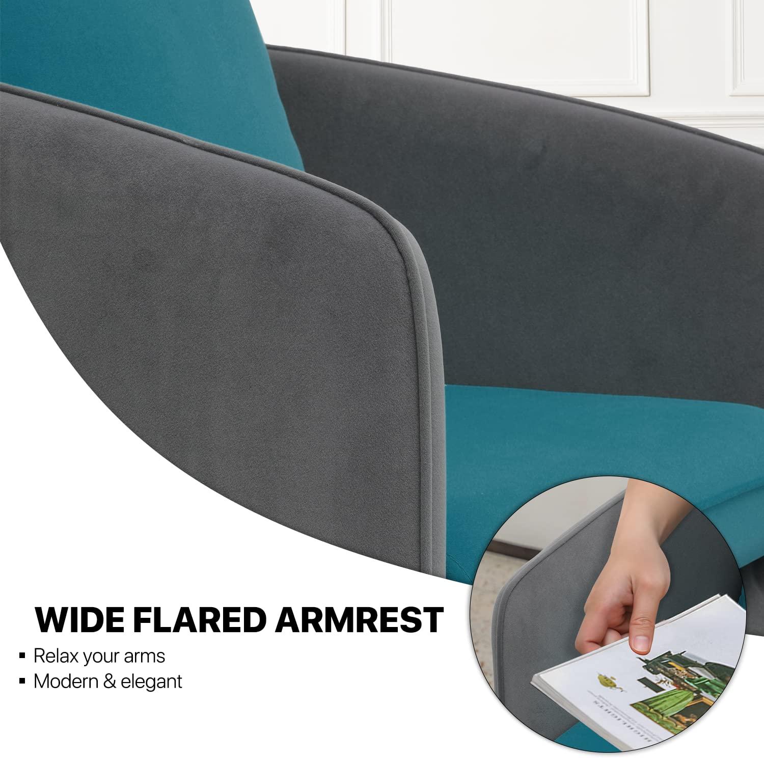 MoNiBloom Accent Barrel Chair, Modern Upholstered Club Armchair, Arm Chair for Living Room Bedroom with Cushion Pillow, Peacock Blue/Grey