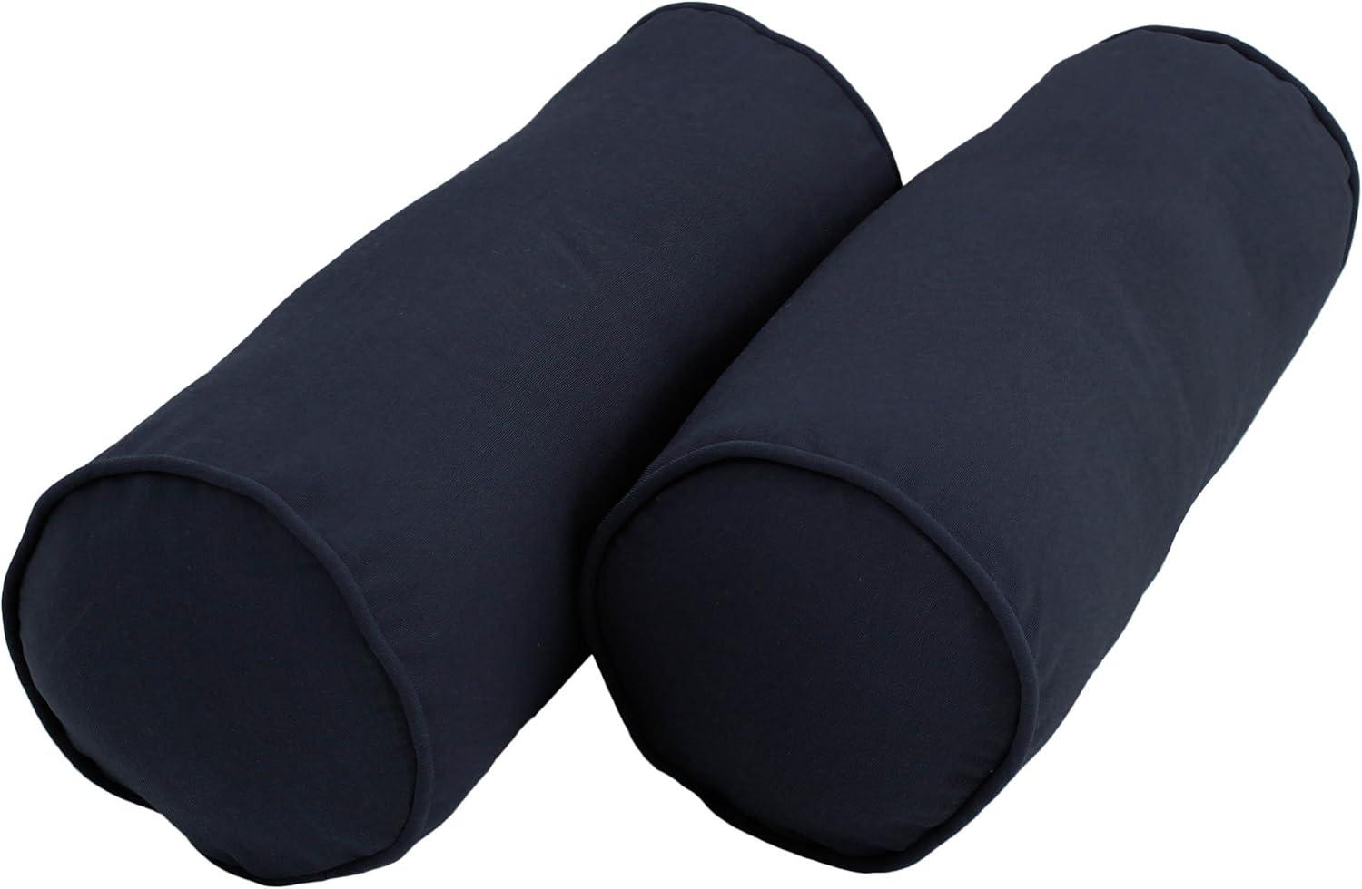 Navy Twill Bolster Pillows with Corded Edges, Set of 2