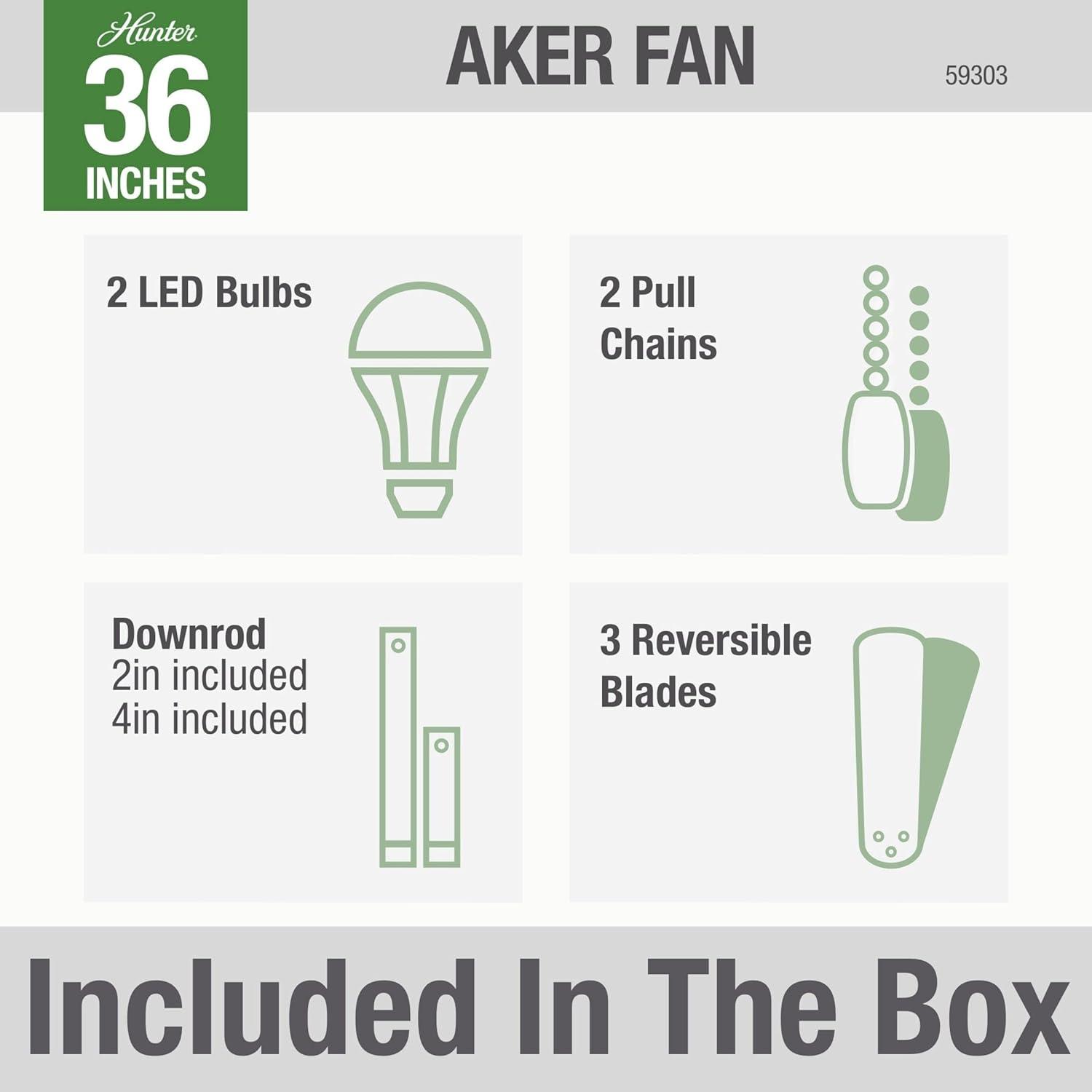 Aker 36" 3 - Blade Standard Ceiling Fan with Lights and Pull Chains