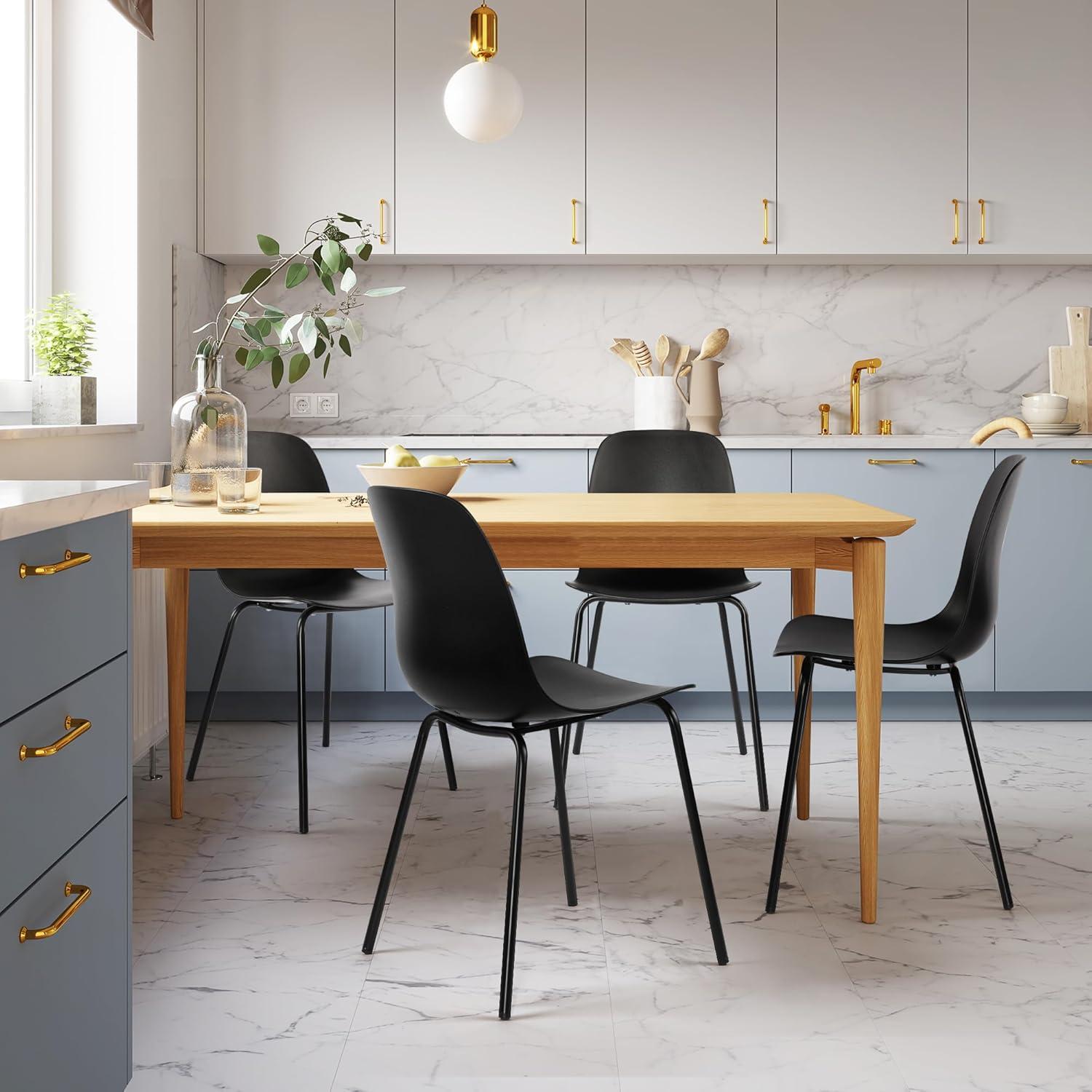 Black Metal Industrial Side Chairs with Polypropylene Seat, Set of 2