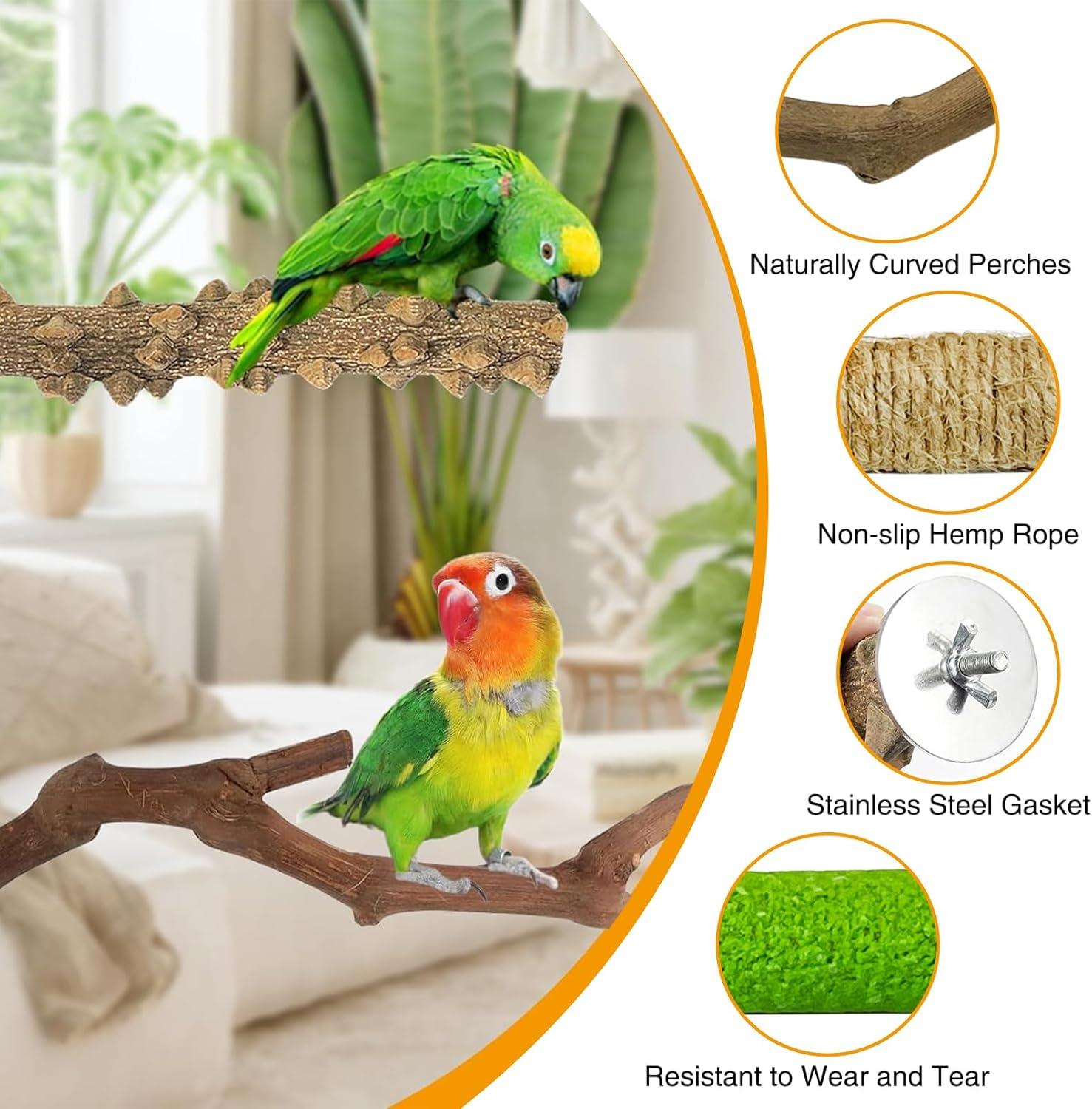 Allazone Natural Wooden Bird Perch Stand for Cage, Parrot Platform, Bird Perch Toy for Small Animals, Cockatiels, Parakeets, Finches