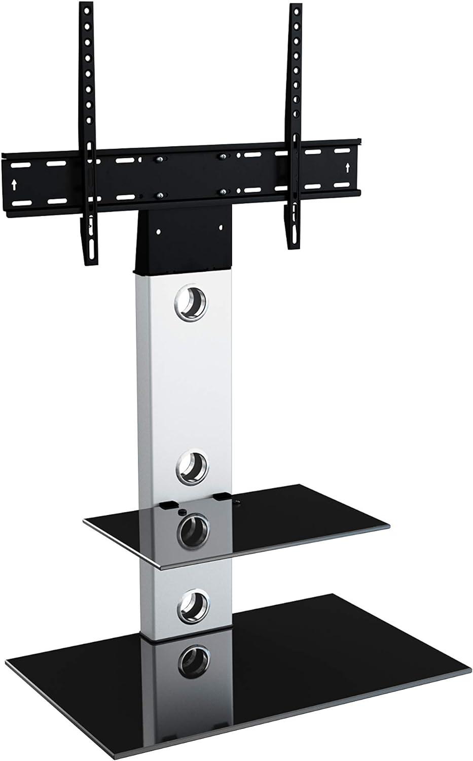 Lesina Modern Silver and Black TV Stand with Open Shelving