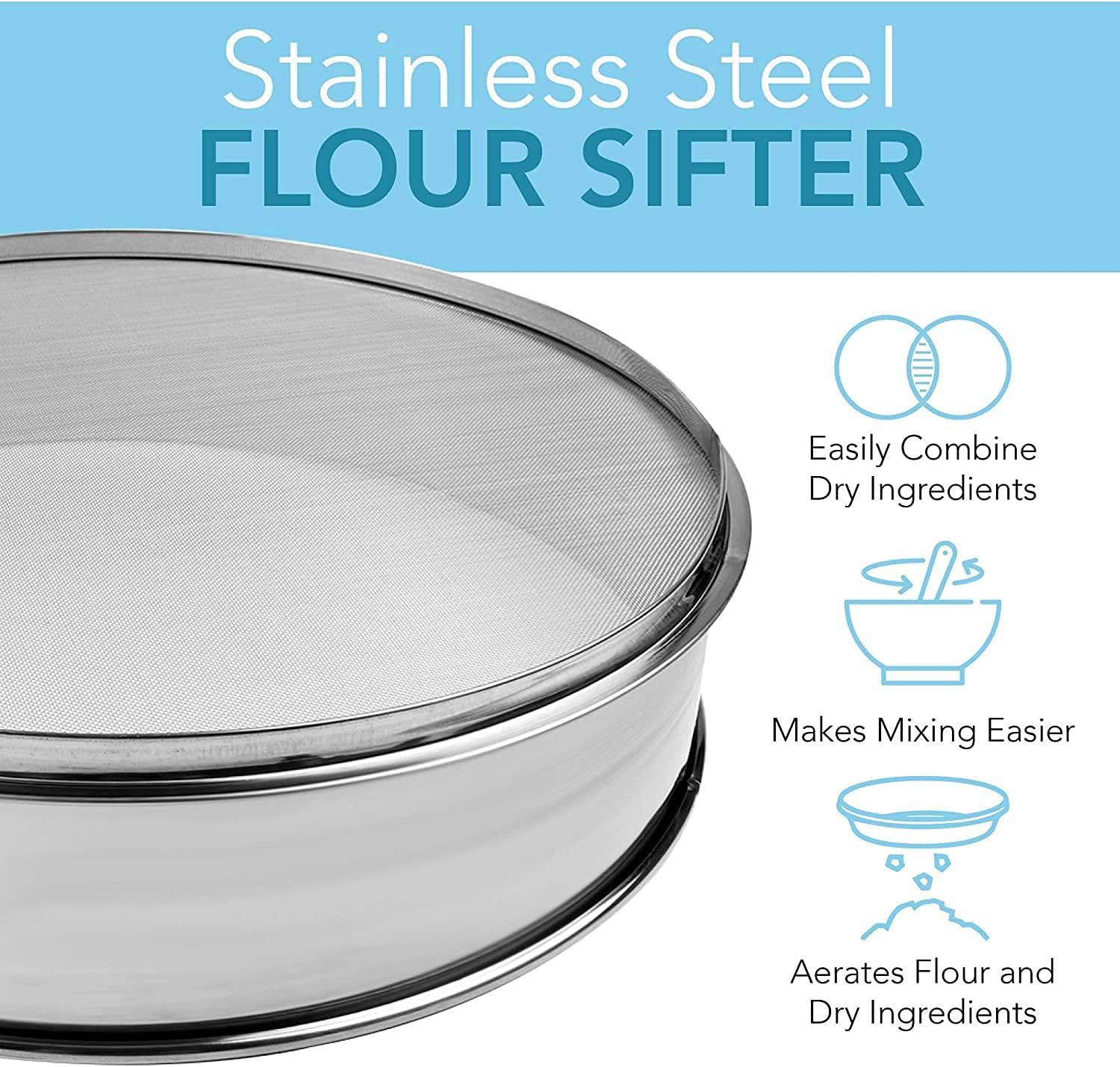 Vollum Flour Sifter for Baking Stainless Steel Mesh Sieve - 0.85mm Holes (20 Mesh)