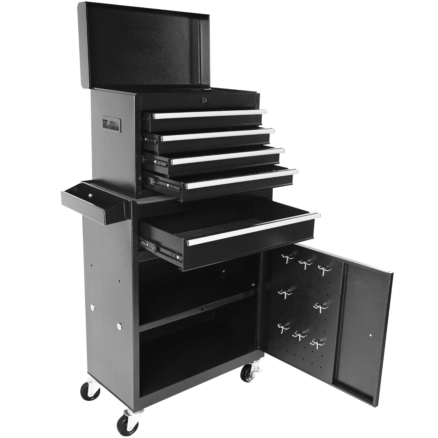 Sesslife 5-Drawer Rolling Tool Chest on Wheels, High Capacity Tool Cabinet with Drawers, Detachable Mobile Tool Box for Workshop, Garage, Mechanics and Repair Room(Black)