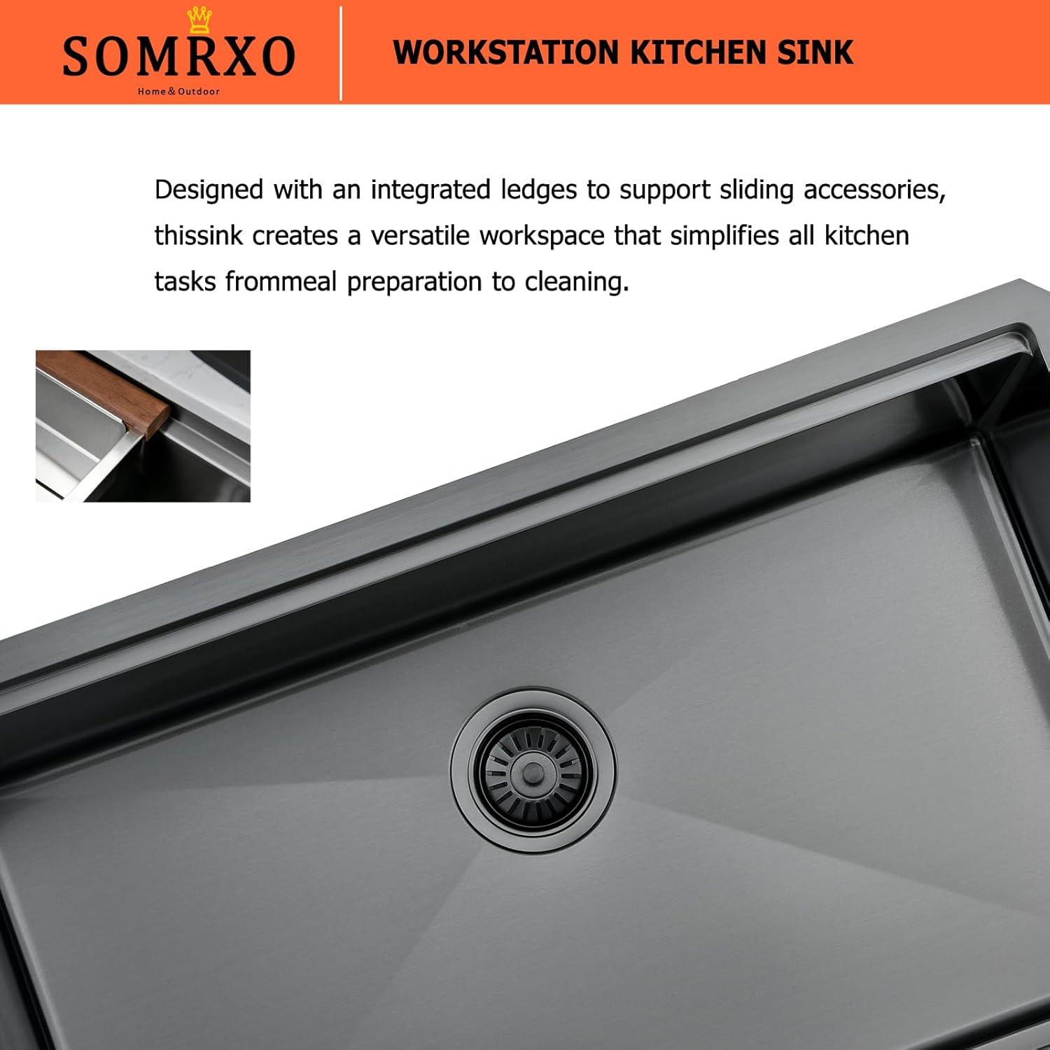 28 Inch Undermount Kitchen Sink Black - 16 Gauge Black Satainless Steel Kitchen Sink Undermount 28x18,10 Inch Deep Single Bowl Workstation Sinks with Accessories