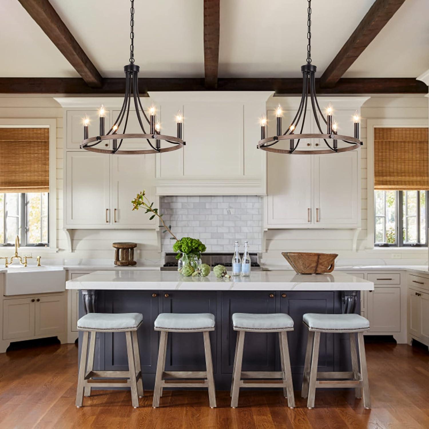 4-Light Black Modern Adjustable Height Light Fixture Wagon Wheel Chandelier