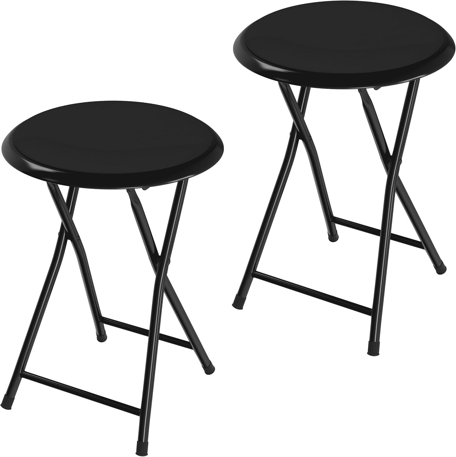 Trademark Home Set of 2 Heavy-Duty 18-Inch Folding Stools with Padded Seats, Black