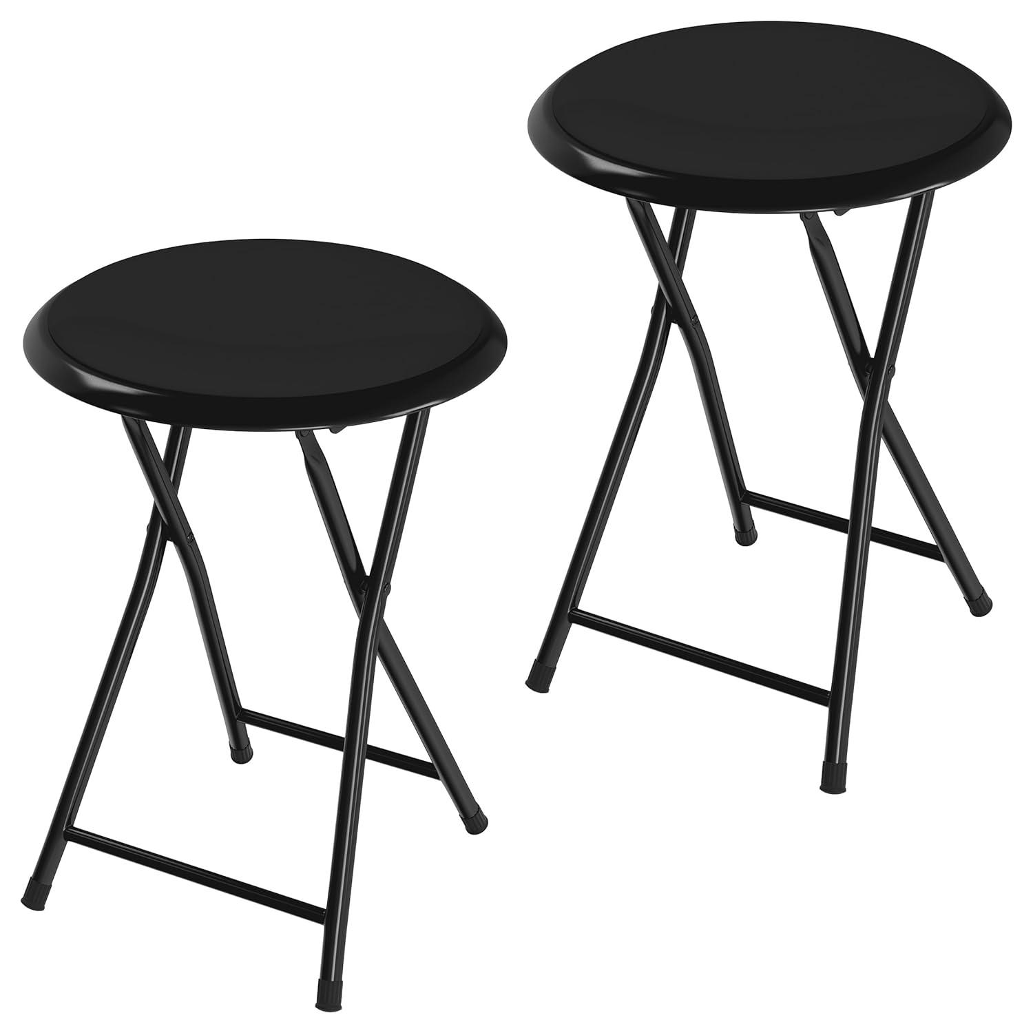 Trademark Home Set of 2 Heavy-Duty 18-Inch Folding Stools with Padded Seats, Black