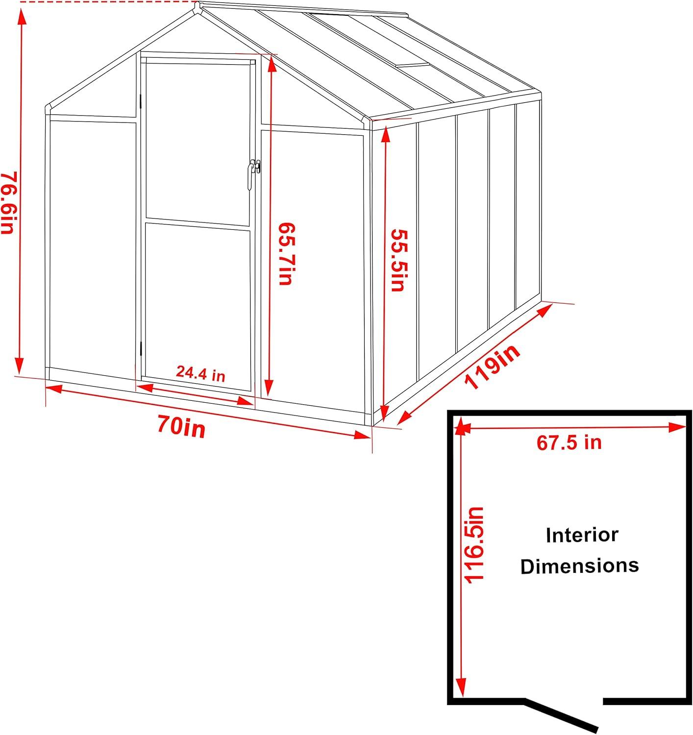 6' x 10' Gray Polycarbonate Aluminum Frame Greenhouse