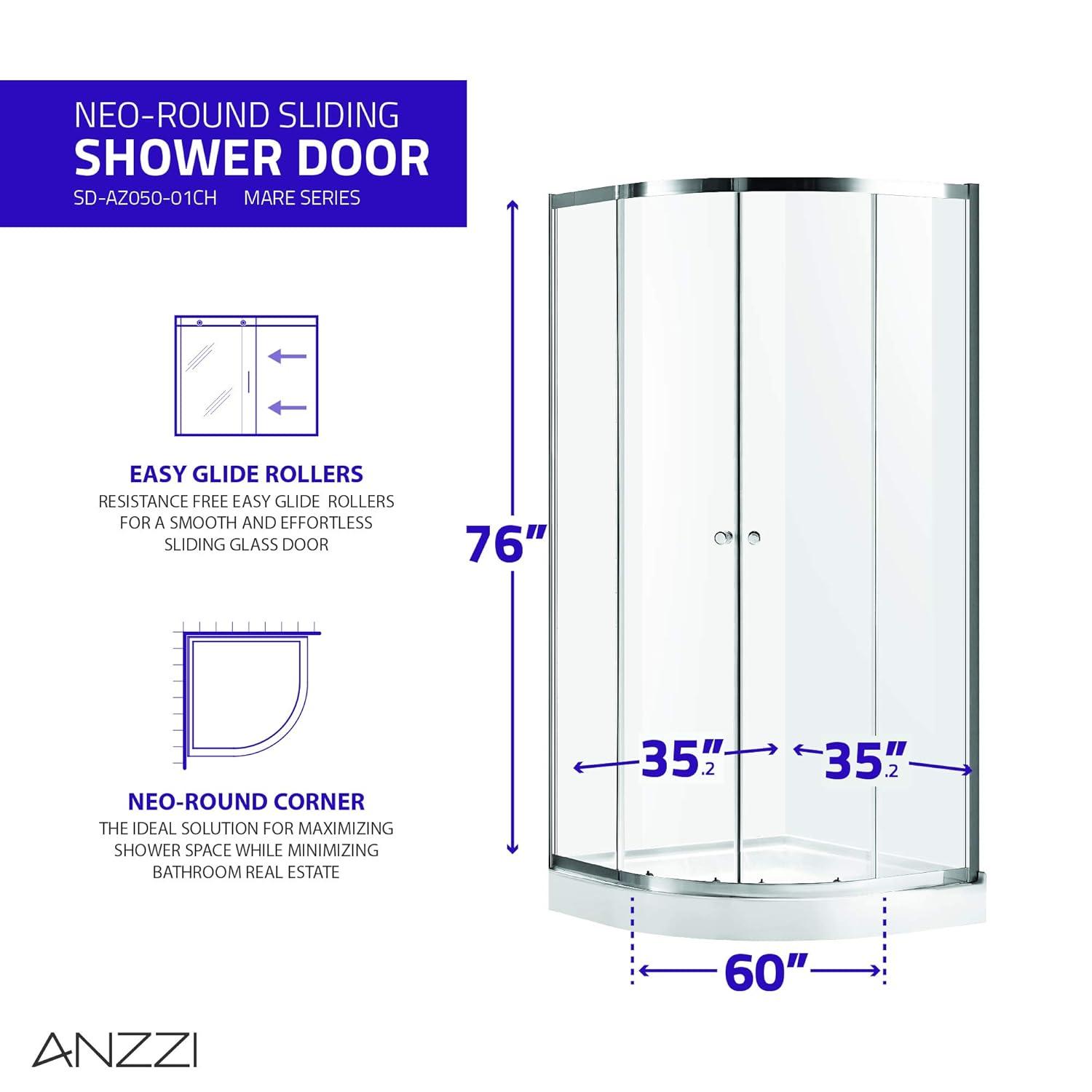 ANZZI Mare Series 35.2'' W 76'' H Framed Round Reversible Shower Enclosure SD-AZ050-01CH