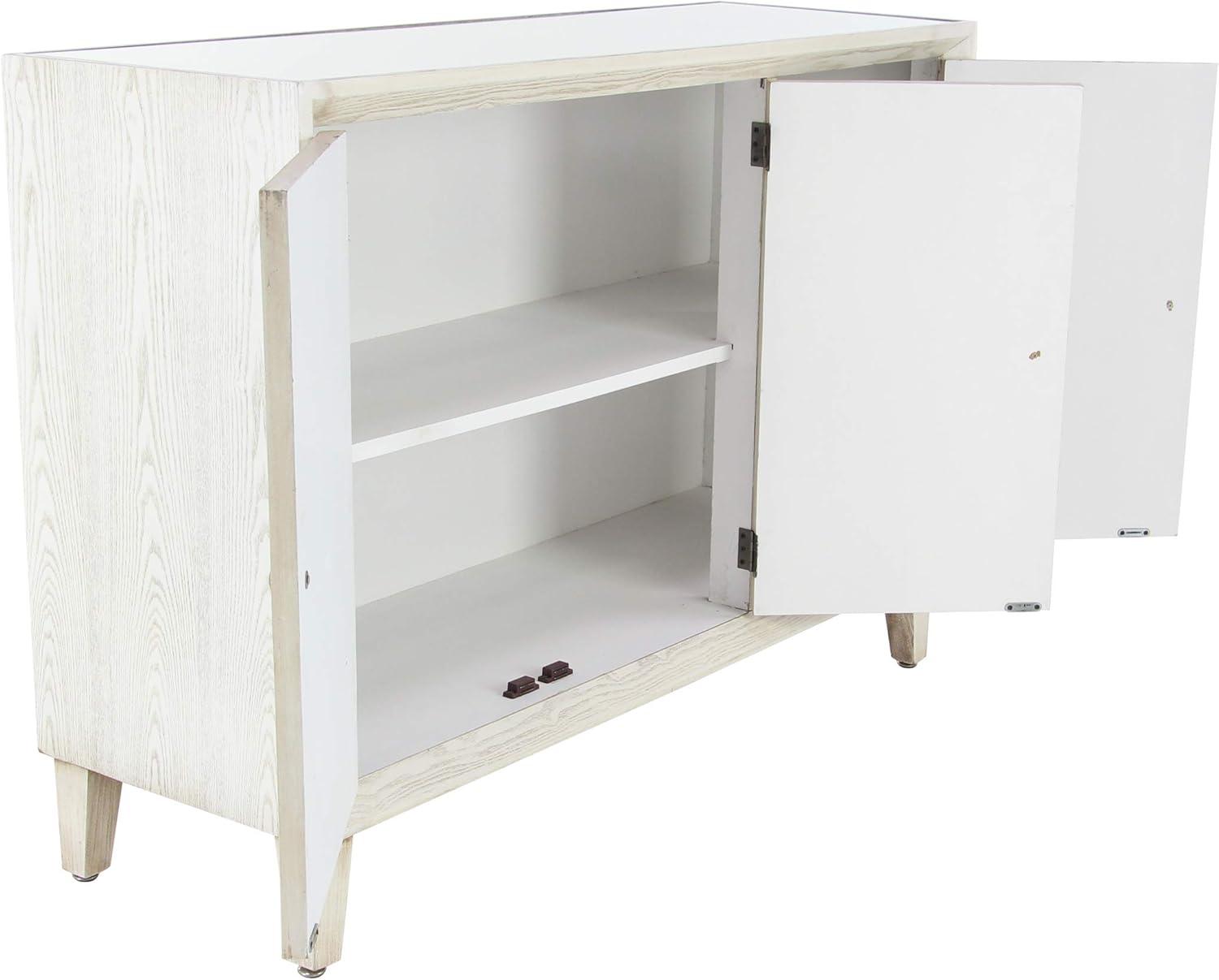 DecMode 47" x 34" White Wood Mirrored 1 Shelf and 3 Doors Geometric Cabinet, 1-Piece