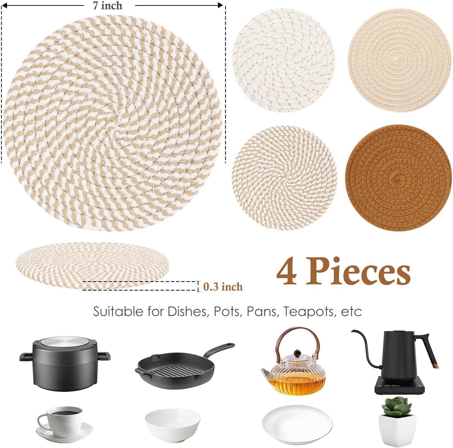 7'' Brown and Beige Cotton Braided Trivets Set