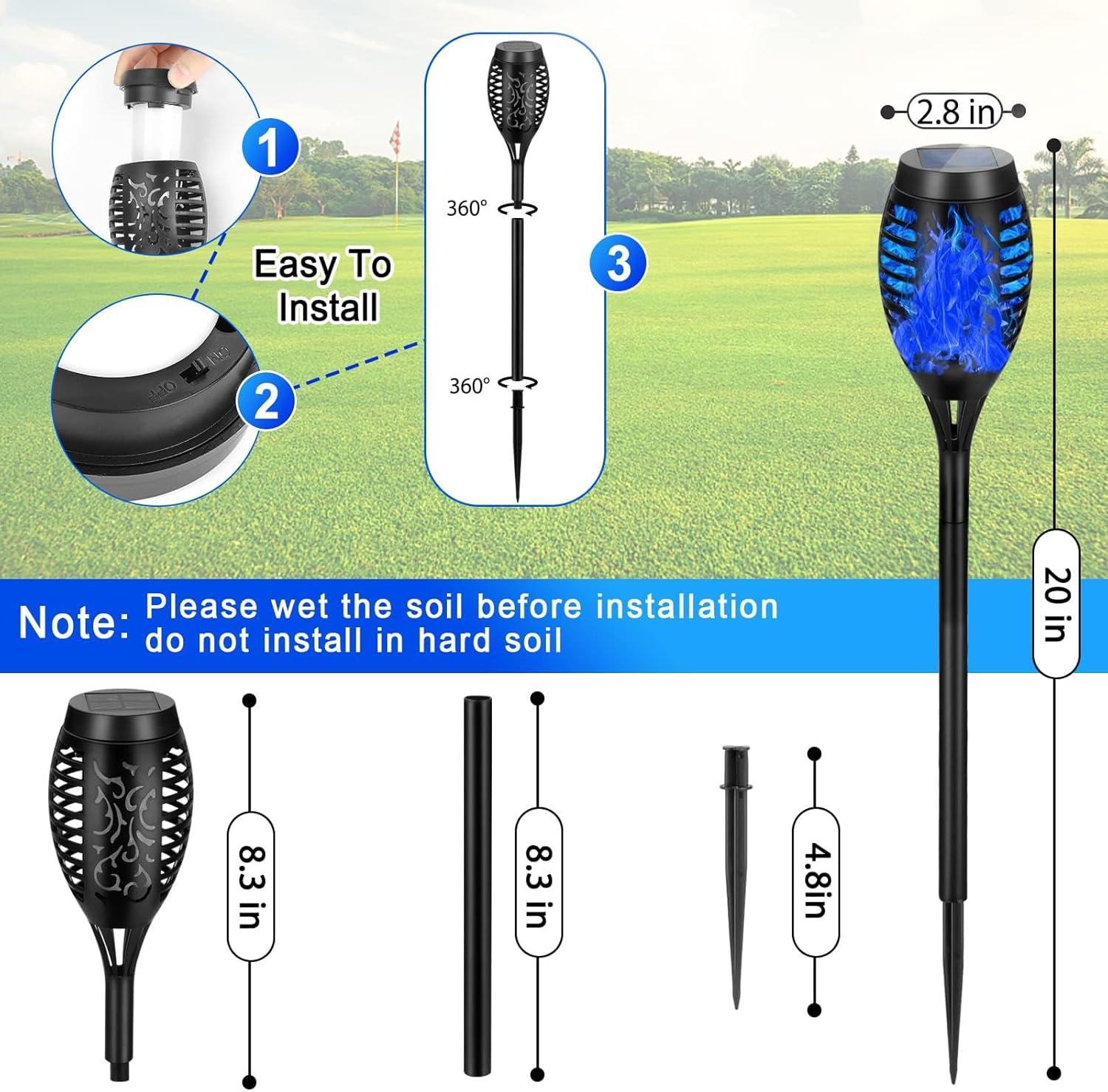 Black Solar LED Tiki Torches with Flickering Flame, 4-Pack