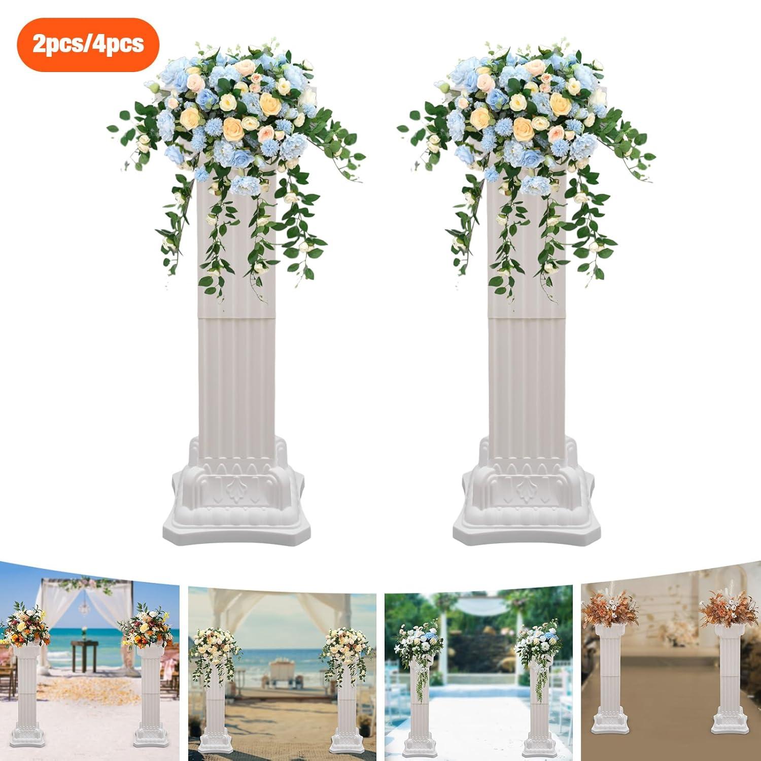 2Pcs European Style Roman Columns Wedding Column Stand Roman Pillar Plastic Greek Column Statue Plant Stand Wedding Event Party Decorative Column Pedestal Flower Pot Holder Decor (10.63x34.65 Inch)