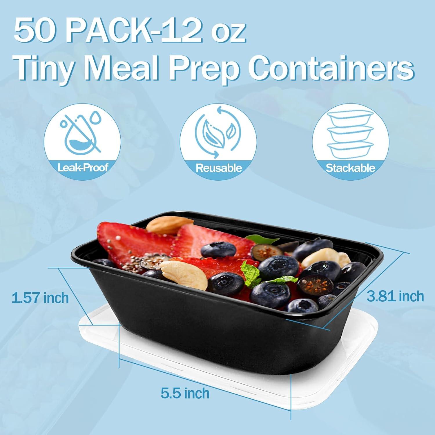 Black BPA-Free 12 oz Plastic Meal Prep Containers Set