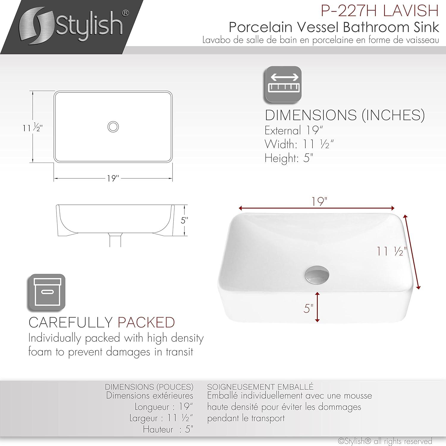 STYLISH Lavish 19"L White Rectangular Vessel Sink