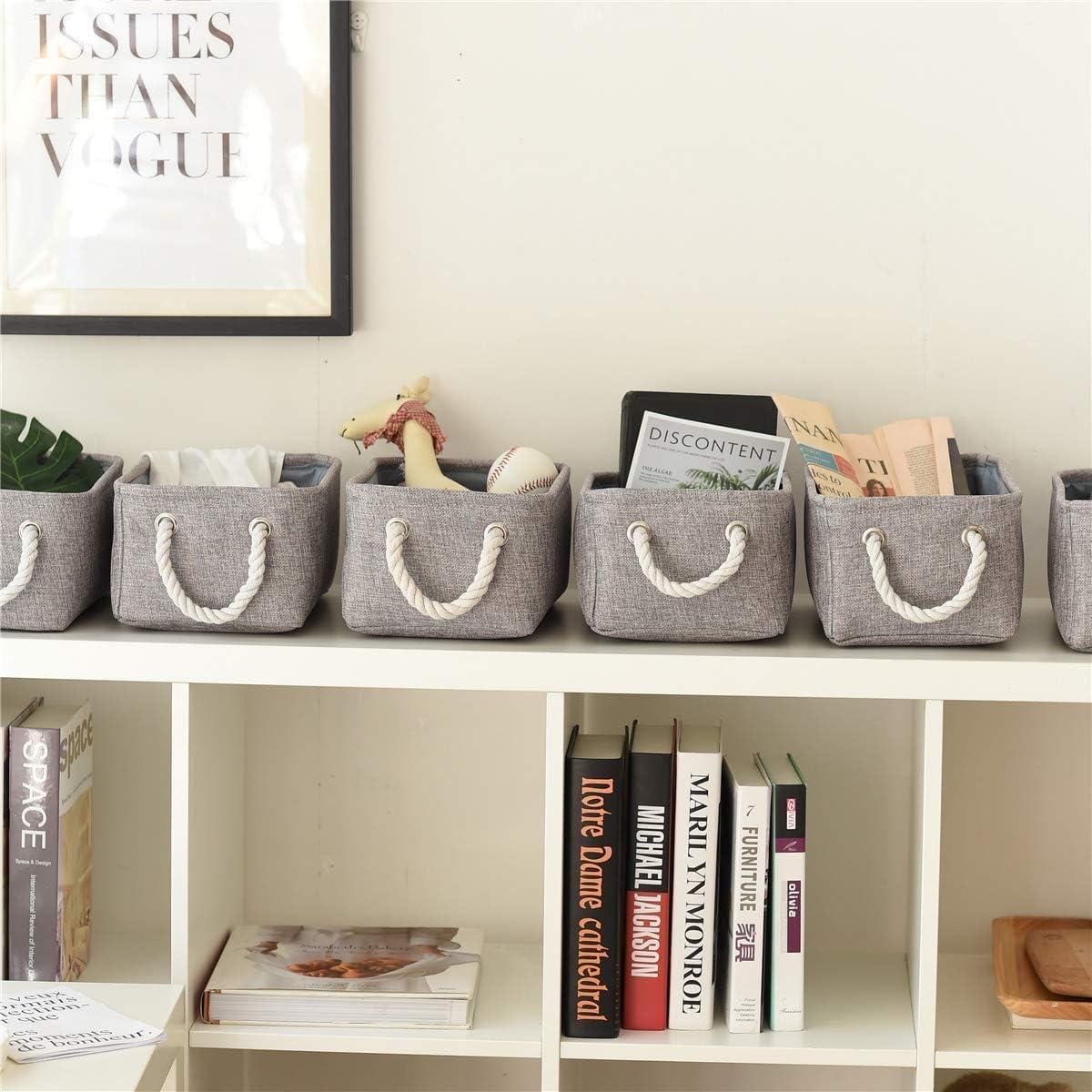 Gray Fabric Rectangular Storage Bin with Rope Handles