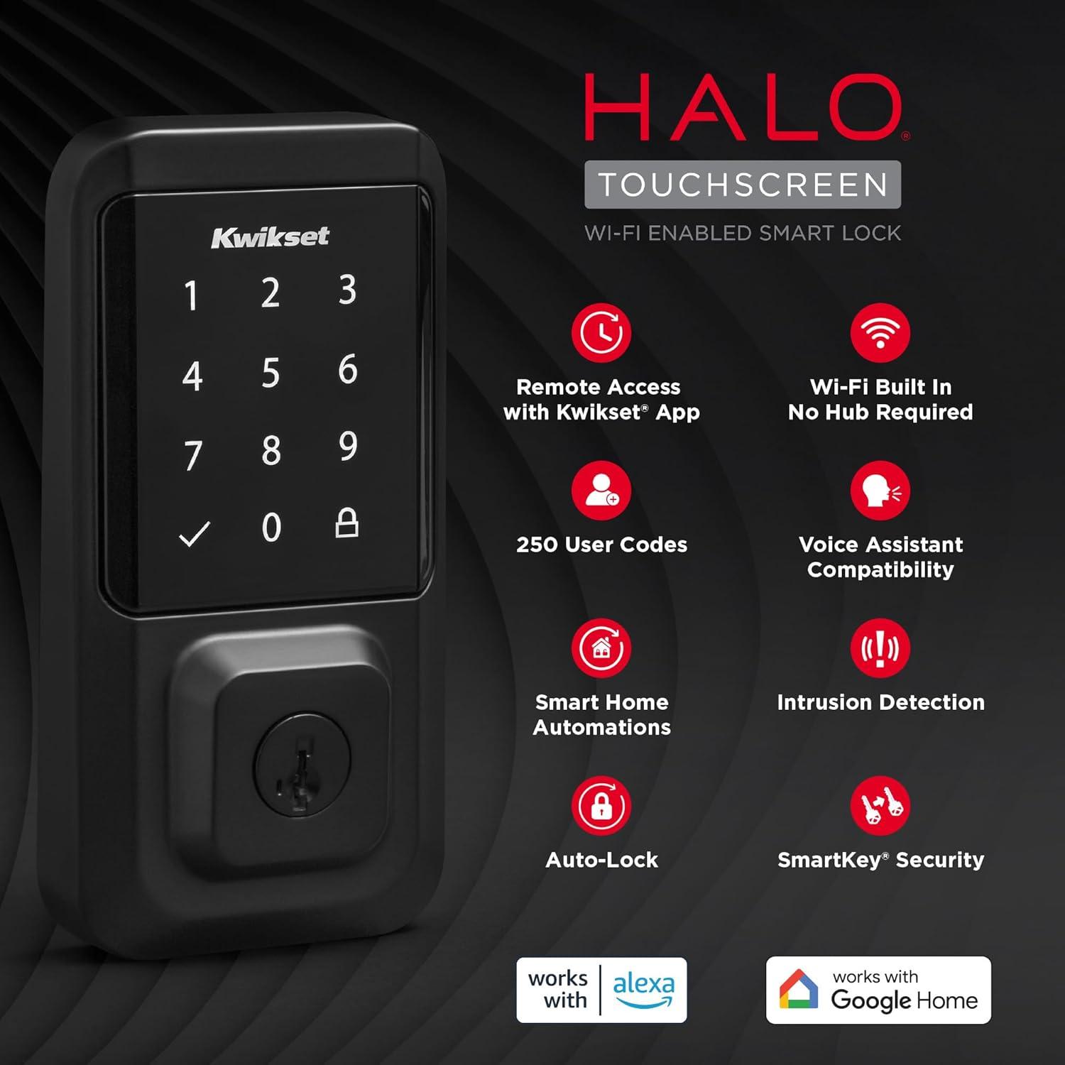 Halo Wi-Fi Smart Lock Touchscreen Single Cylinder Deadbolt with Smartkey Security