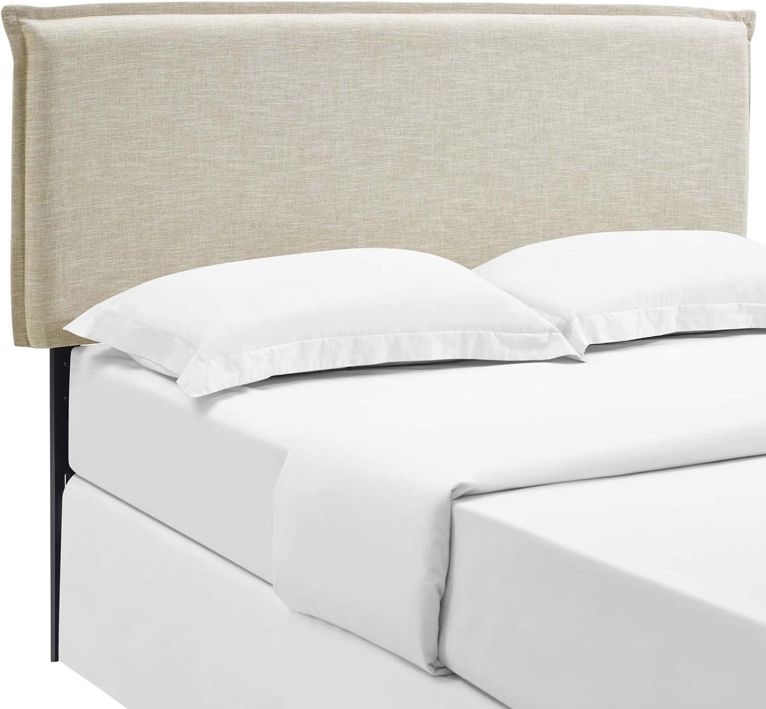 Beige Linen Upholstered Queen Headboard with French Piping