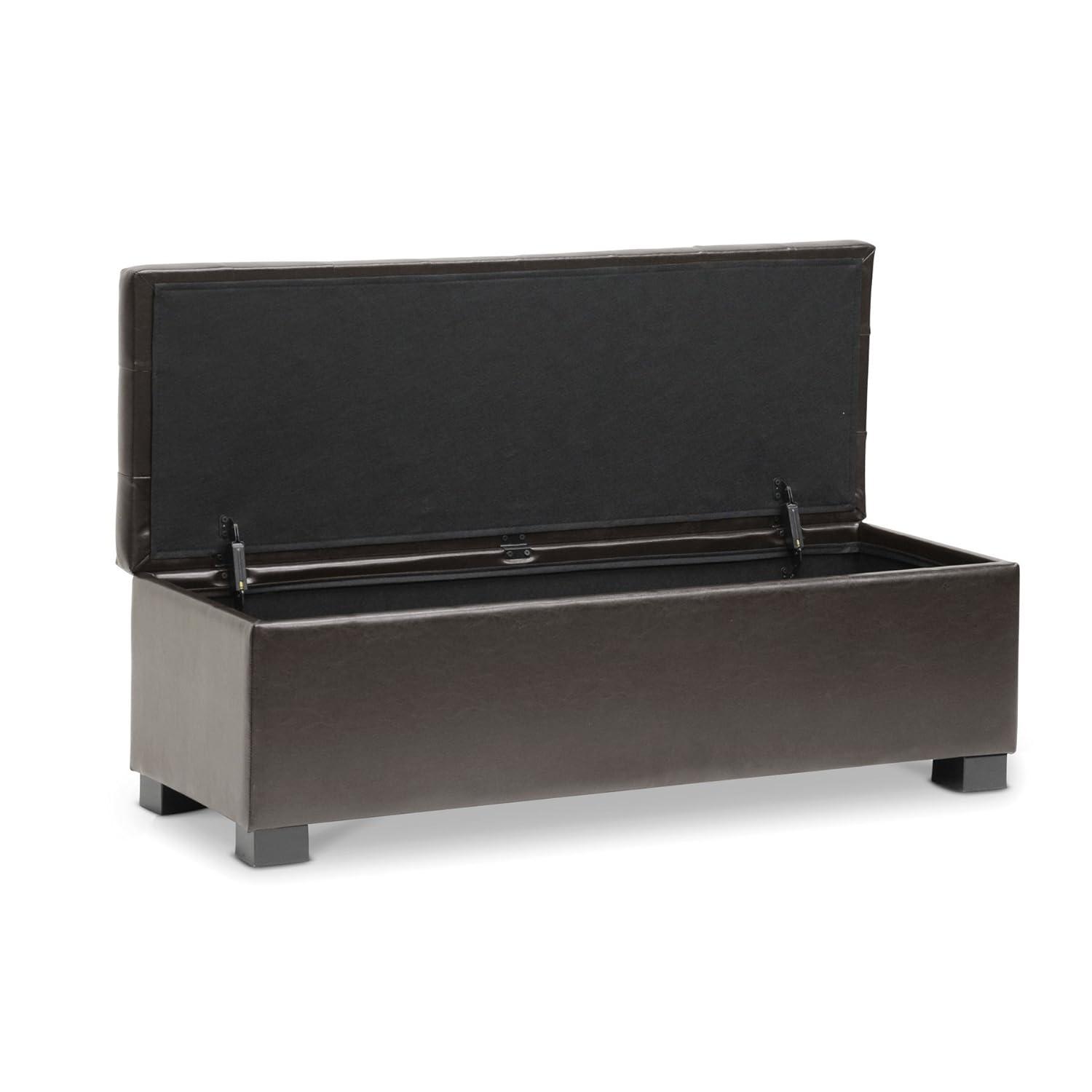 Roanoke Storage Ottoman Dark Brown - Baxton Studio: Upholstered Bench, Wood Frame, Spot Clean