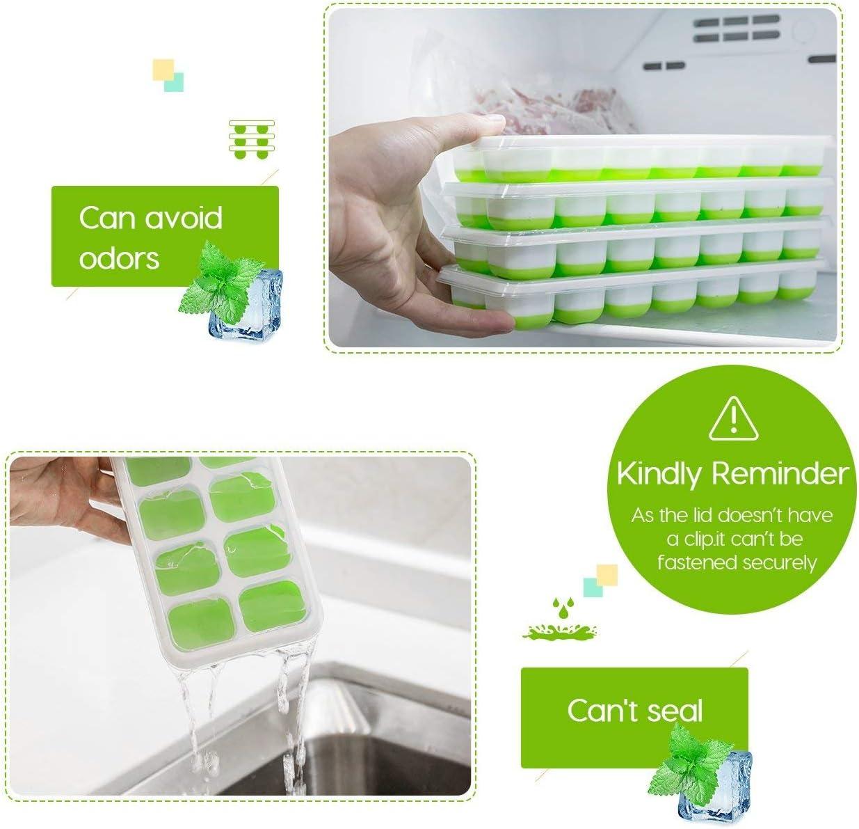 SDJMa Ice Cube Trays 4 Pack, Easy-Release Silicone Bottom 14-Ice Cube Maker with Spill-Resistant Removable Lid, BPA Free, for Cocktail, Freezer, Stackable Ice Trays with Covers