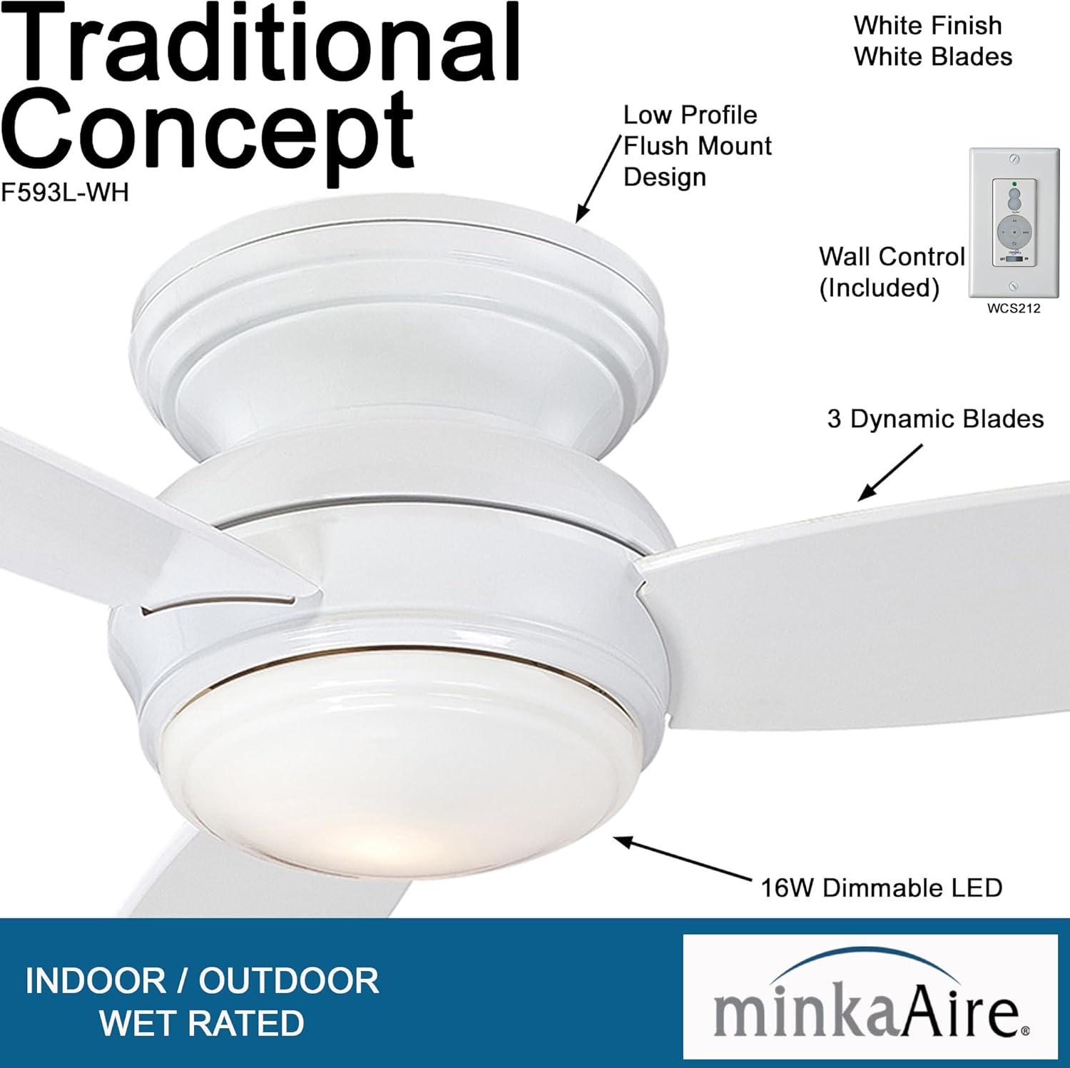 44" Minka Aire Vintage Hugger Outdoor Ceiling Fan with LED Light White Wet Rated for Patio Exterior House Porch Gazebo Garage Barn
