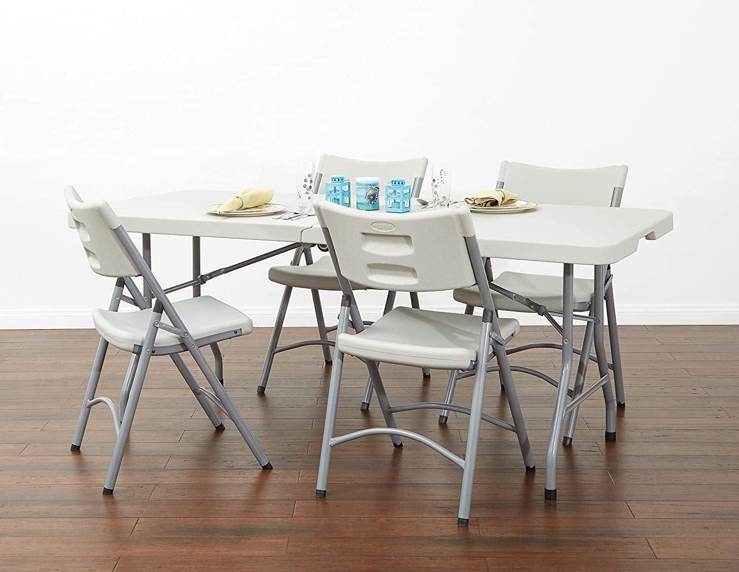 6 foot Resin Multi Purpose Center Light Gray Fold Table with Wheels