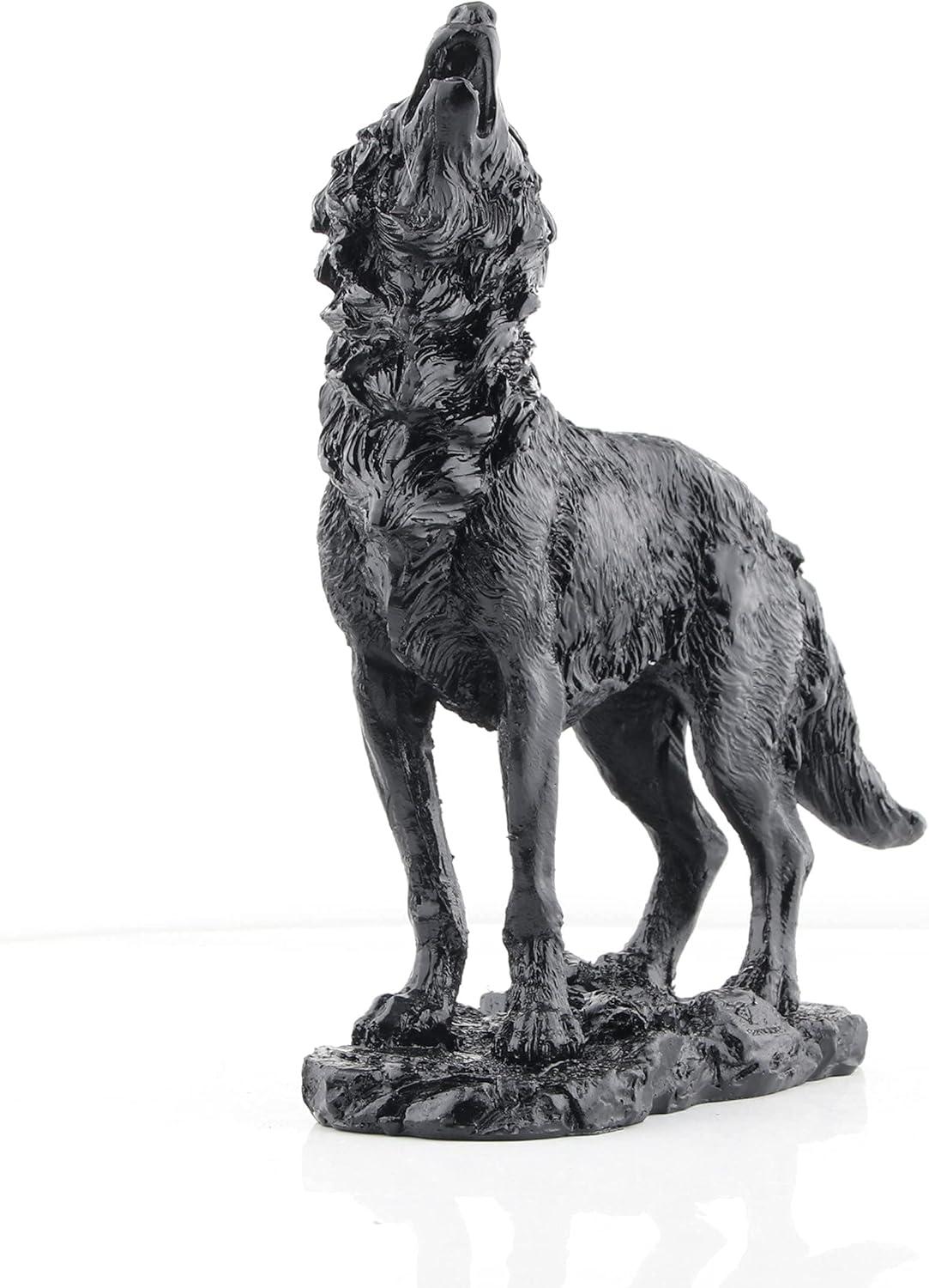 EIMELI Howling Black Wolf Sculpture And Decorative Figurine For Indoor Home Decorative Ornaments