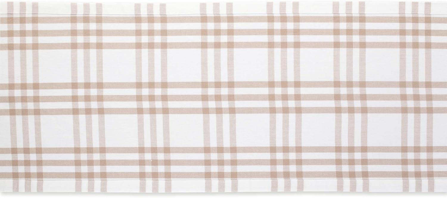 Beige and White Cotton Plaid Table Runner 14x72