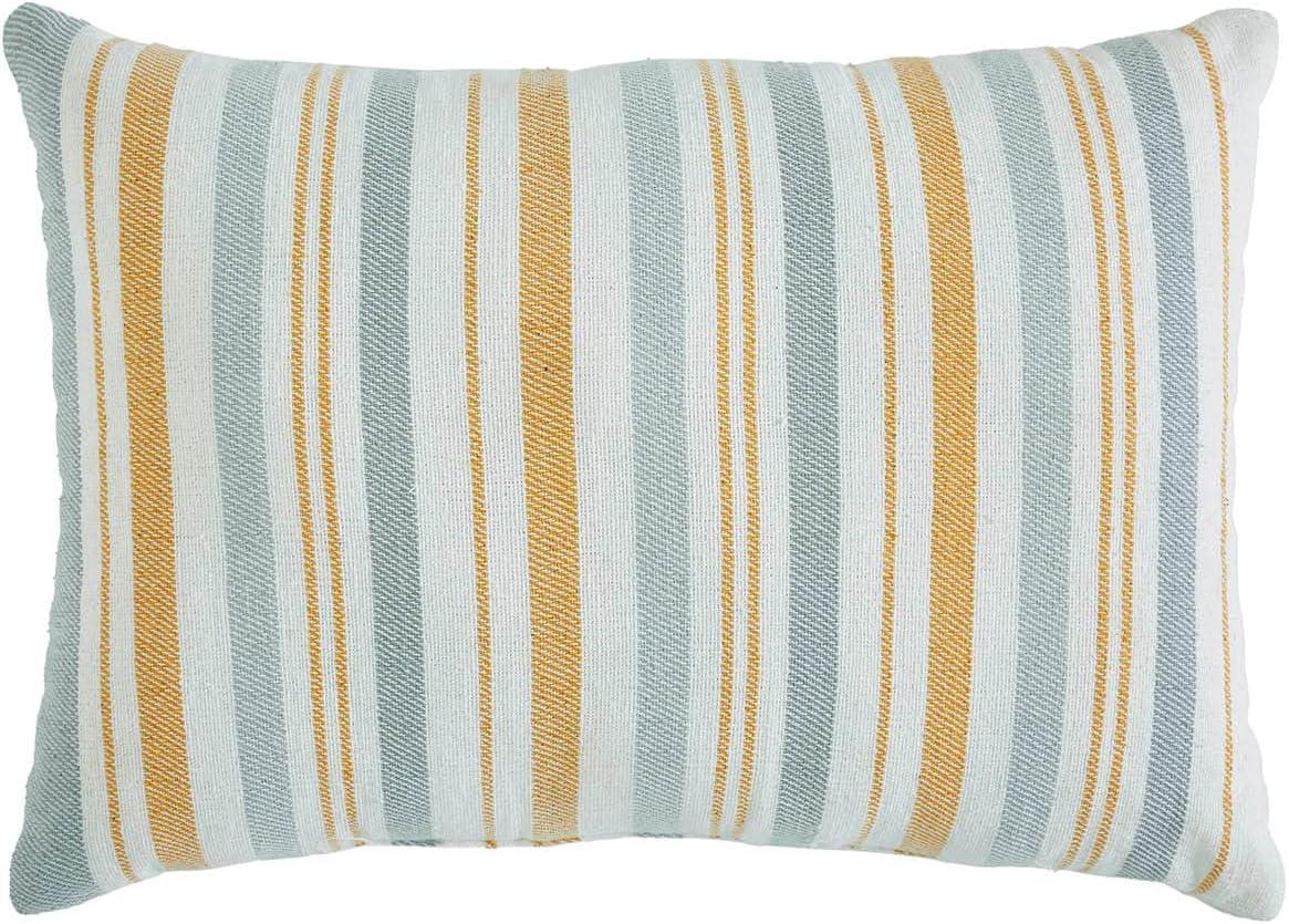 Indigo Ink 14" x 20" White and Yellow Striped Cotton Pillow