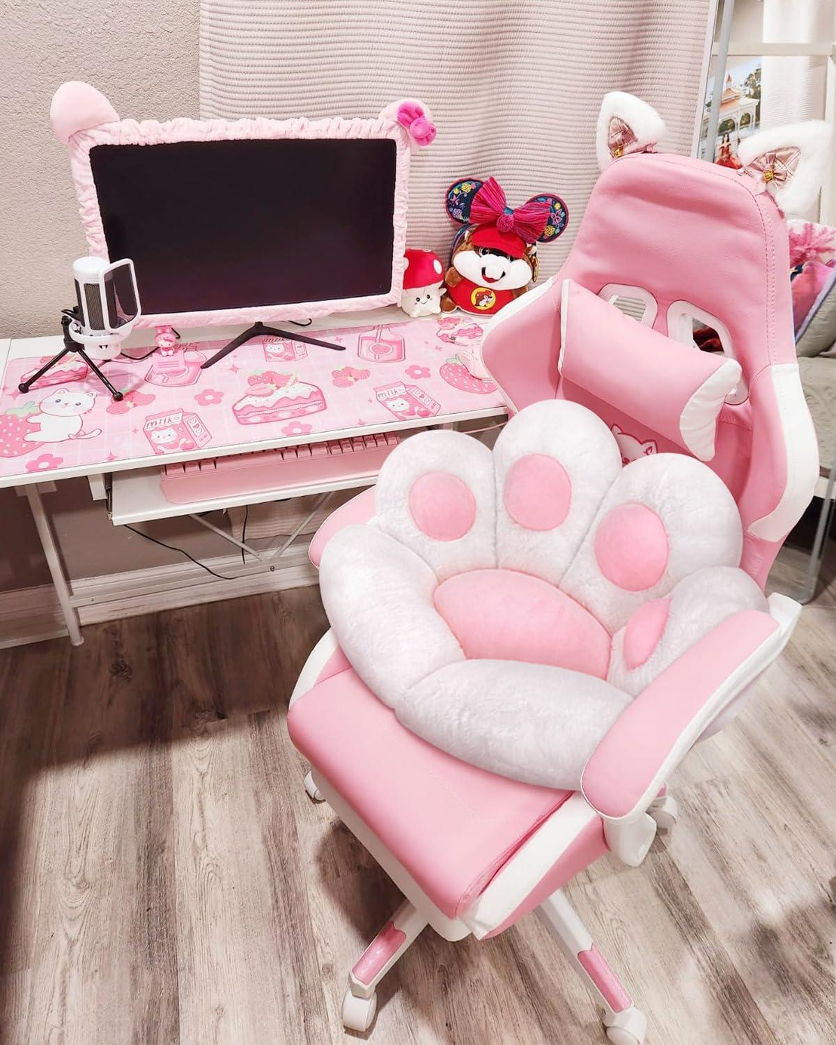 MOONBEEKI Cat Paw Cushion Chair Comfy Kawaii Plush Seat Cushions Shape Lazy Pillow for Gamer Chair 28"x 24" Cozy Floor Cute Seat Kawaii for Girl Worker Gift, Dining Room Bedroom Decorate White