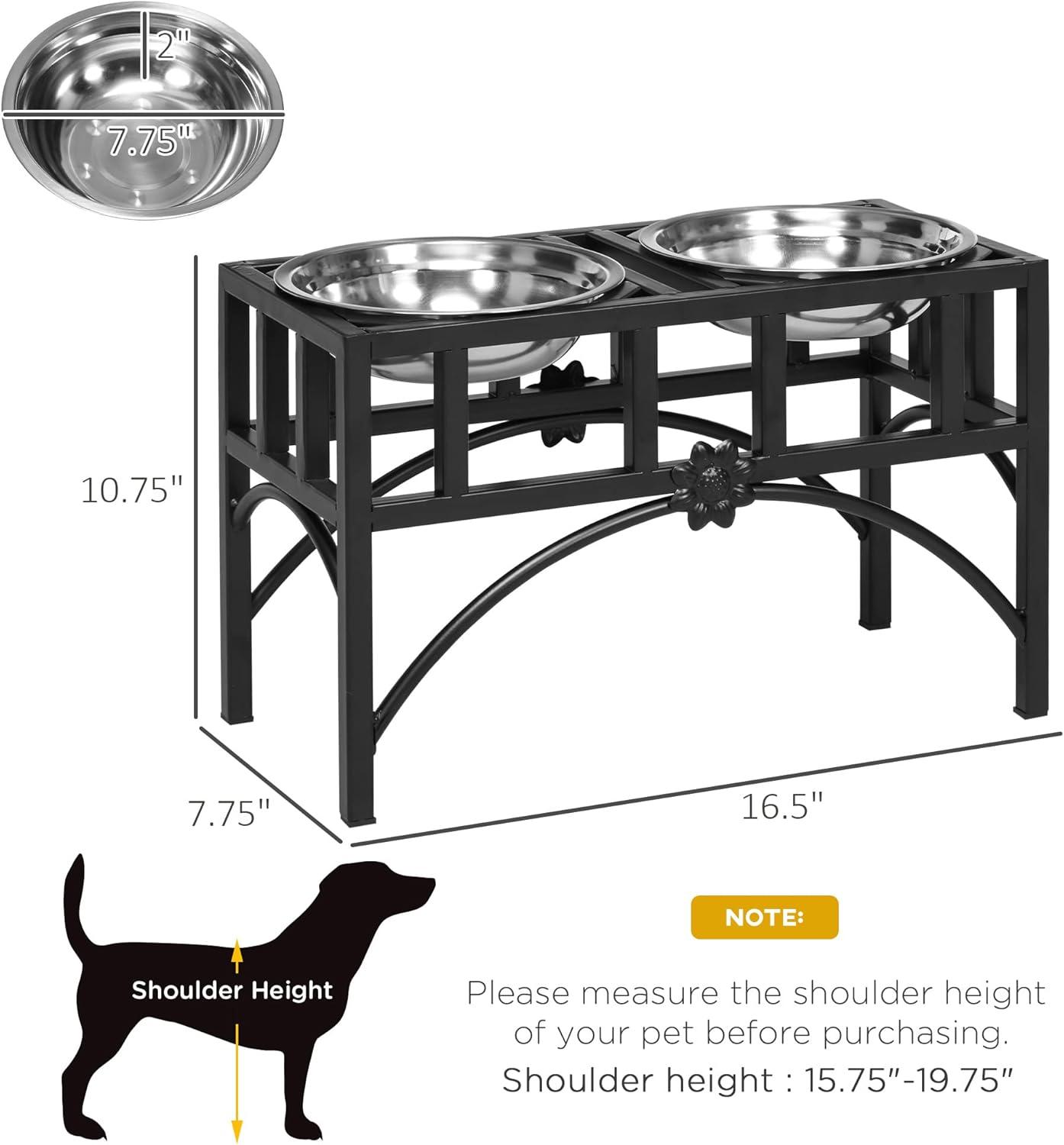 PawHut 22" Double Stainless Steel Heavy Duty Dog Food Bowl Elevated Pet Feeding Station for Medium Sized Dogs