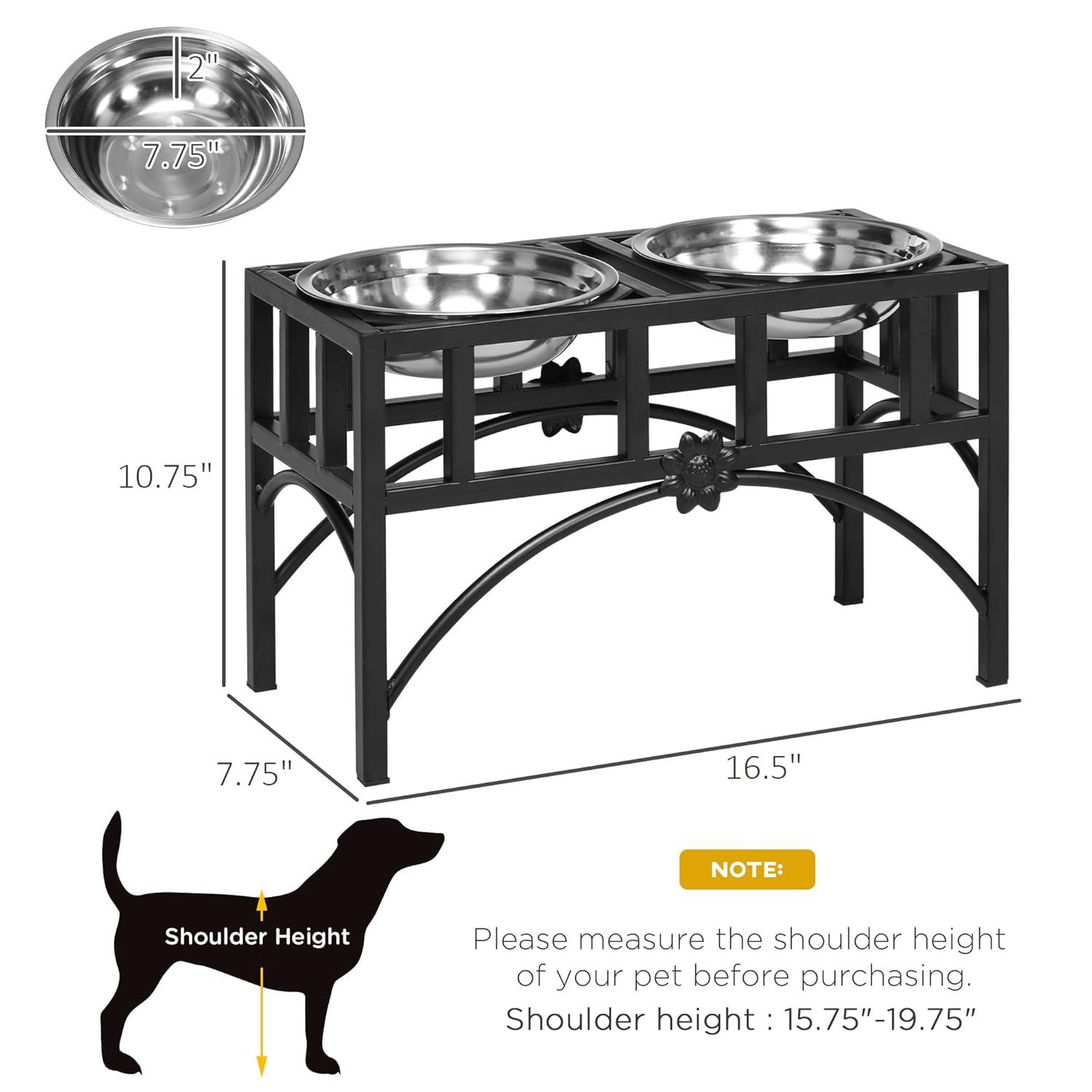 PawHut 22" Double Stainless Steel Heavy Duty Dog Food Bowl Elevated Pet Feeding Station for Medium Sized Dogs