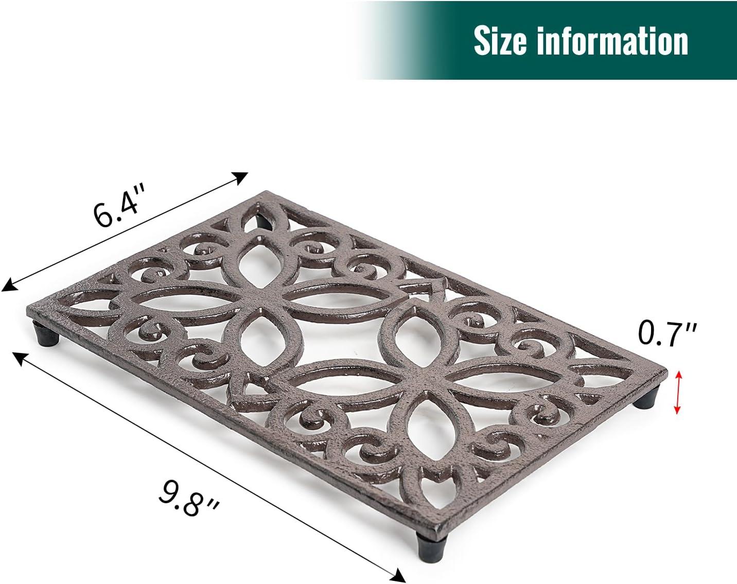Rustic Brown Cast Iron Rectangular Decorative Trivet