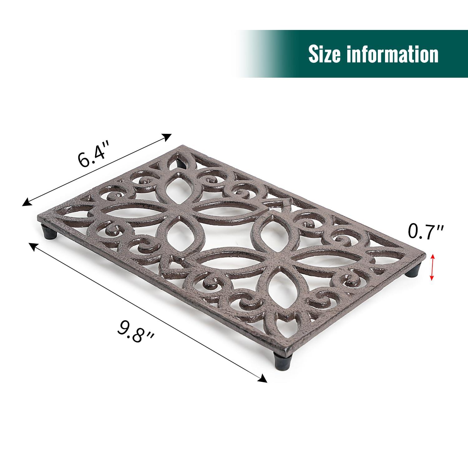 Sungmor Rectangle Cast Iron Trivets, Metal Trivet for Hot Pots and Pans, Heavy Duty Rustic Wood Stove Tea Pot Trivet, Decorative Hot Pot Holder for Kitchen Counter and Dining Table