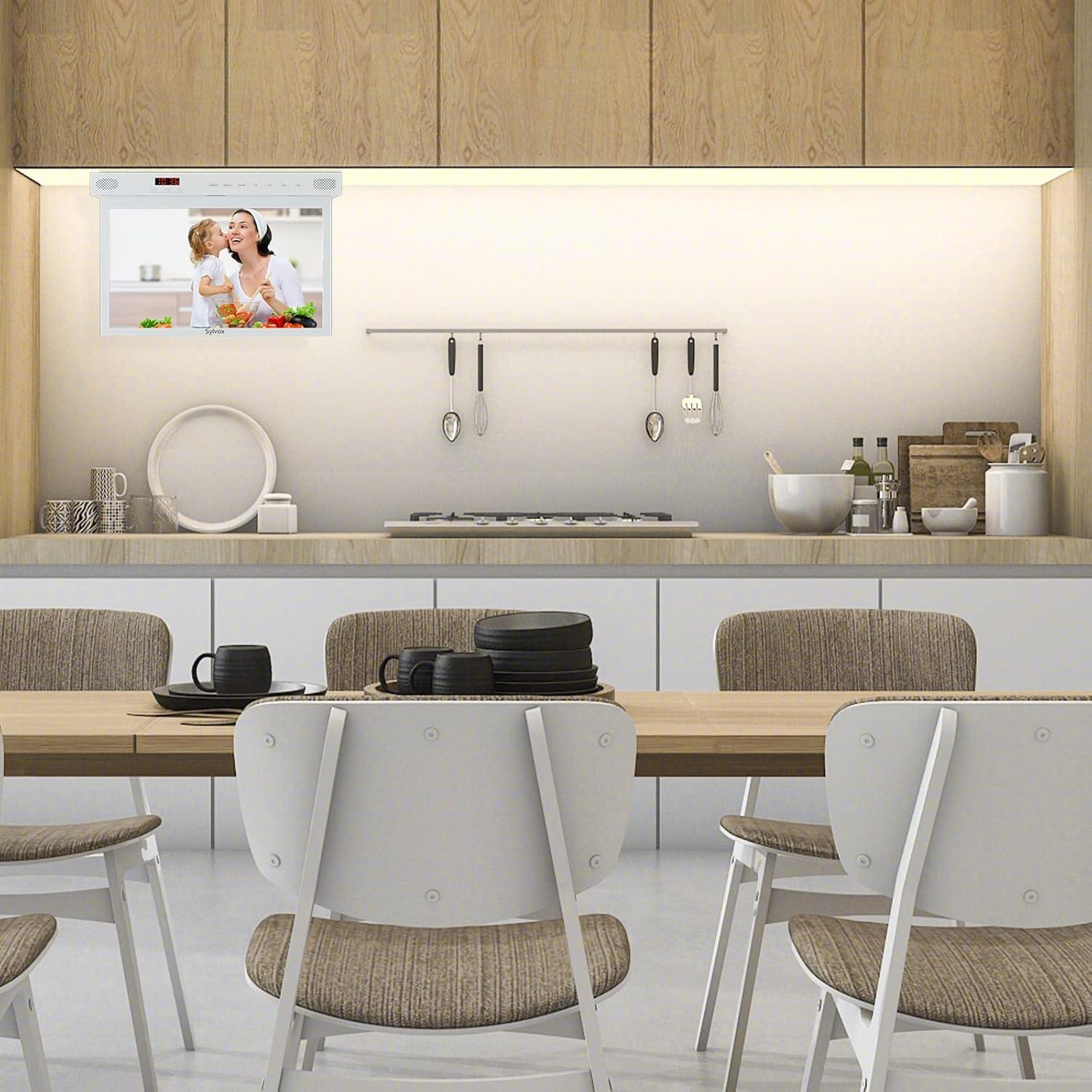 SYLVOX 15.6 inch Smart Kitchen TV, 1080P FHD Under Cabinet TV, Smart Android TV Built-in Google Play, Support Google Assistant WiFi Bluetooth