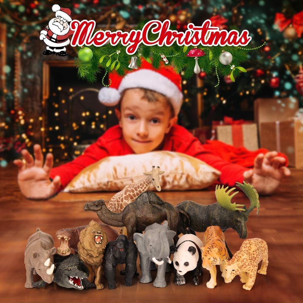 Safari Animal Toys Figures, 12 PCS Realistic Jumbo Wild Jungle Animals Figurines, Large African Zoo Animal Playset with Lion,Elephant,Giraffe, Plastic Animal Learning Toys for Kids Toddlers Boys Girls