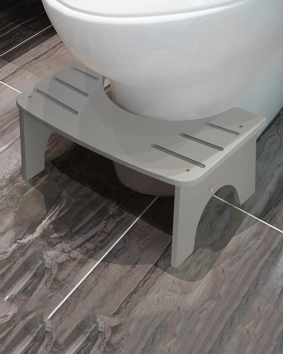 Bamboo Toilet Stool for Adults, 6.5" Toilet Stool Squat Adult Kids, Portable Simple Curve Squat Toilet Potty Stool, Non-Slip Poop Stool for Bathroom, Improve Squatting Posture and Comfort (Wood)