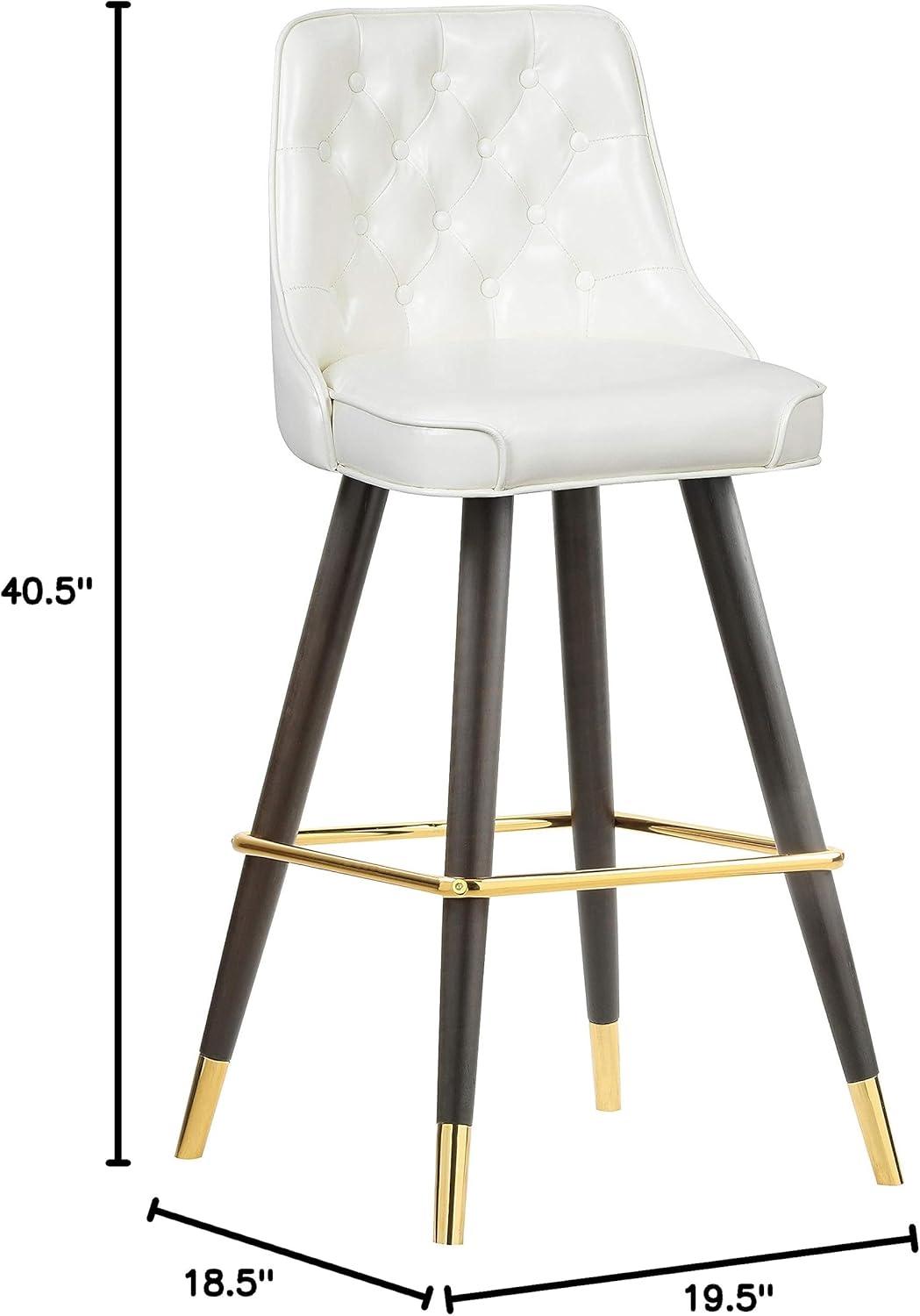 White Faux Leather Bar Stool with Button Tufting and Gold Accents