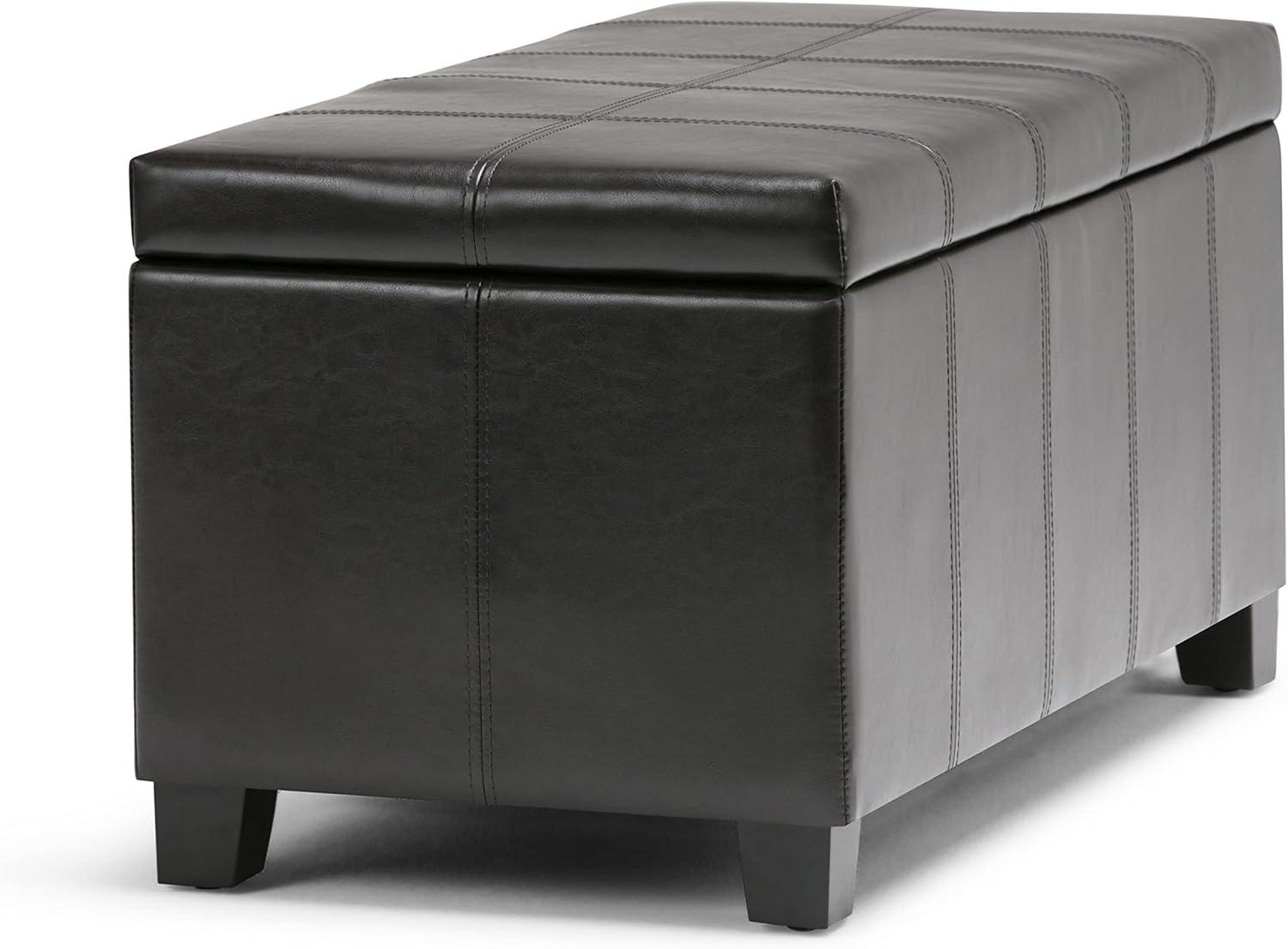 Simpli Home Dover Faux Leather Storage Bench in Tanners Brown