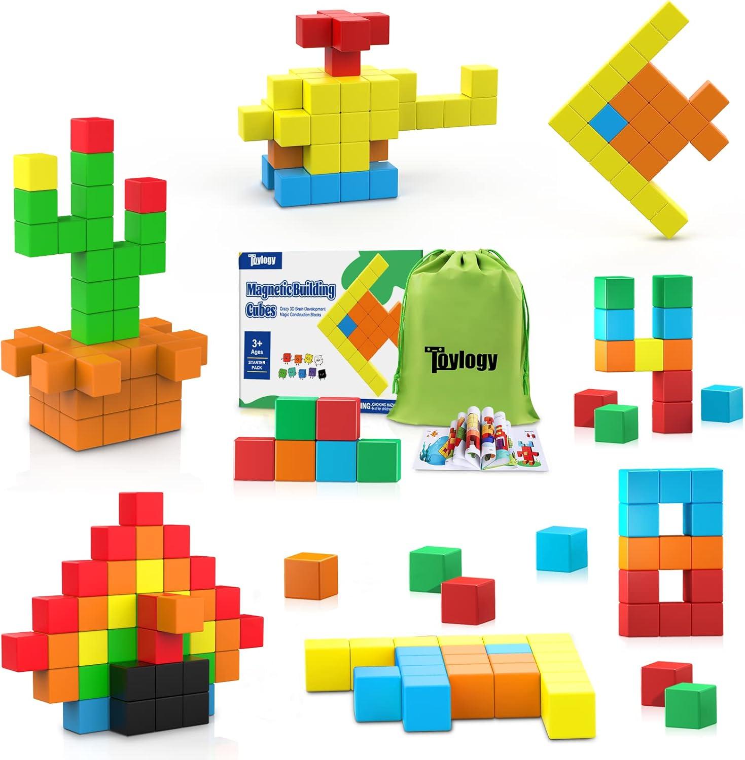 48PCS Magnetic Blocks for Toddlers Toys, Large Magnetic Cube Toy for Sensory STEM Education Preschool Magnet Toys for 3 4 5 6 Year Old Boys and Girls, Compatile with Mine Magnet World