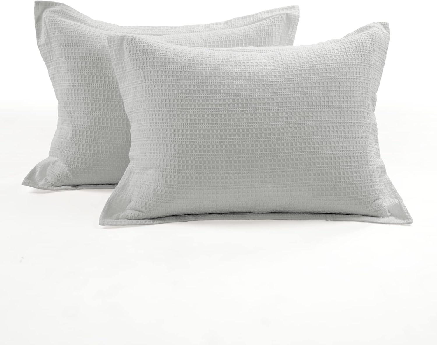 Lush Décor 3pc Full/Queen Haniya Solid Waffle Woven 100% Textured Comforter Set Gray: Includes Pillow Shams, Machine Washable