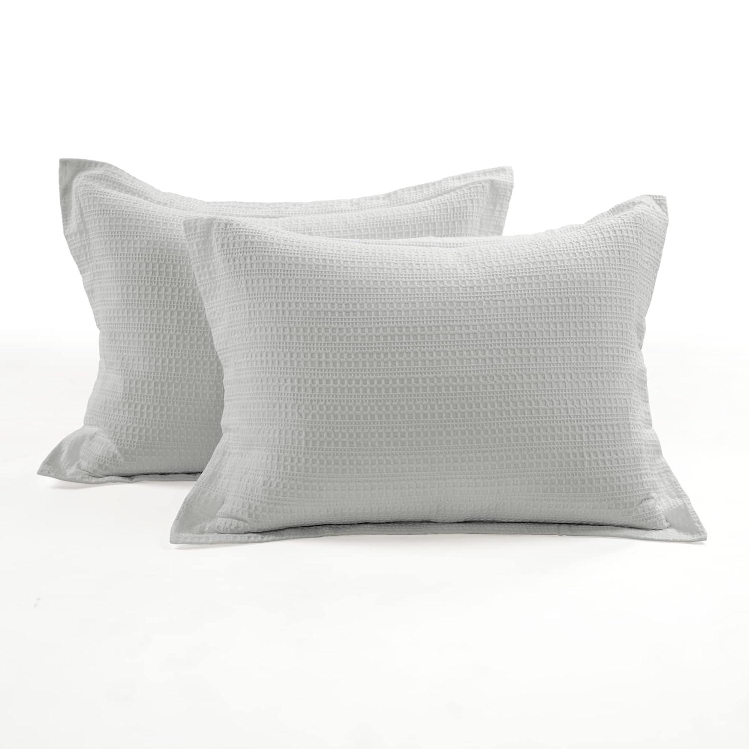 Lush Décor 3pc Full/Queen Haniya Solid Waffle Woven 100% Textured Comforter Set Gray: Includes Pillow Shams, Machine Washable