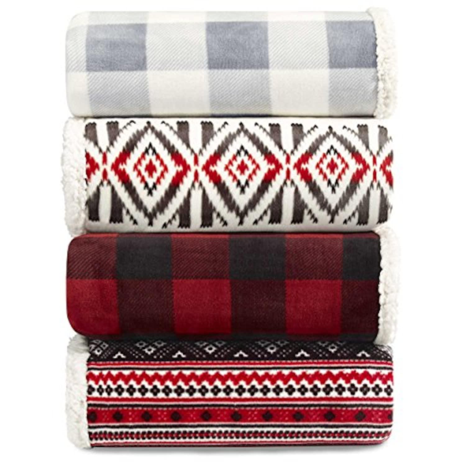 Eddie Bauer Plush Plaid Sherpa Reversible Blanket