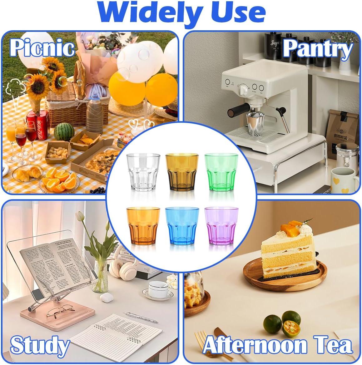 Colored Acrylic Glasses Drinkware, Unbreakable Glasses Drinking Set of 6, Plastic Cups Reusable, Dishwasher Safe, Small Water Tumbler Cups for Kids Picnic Christmas Gift Party Juice Whiskey Wine
