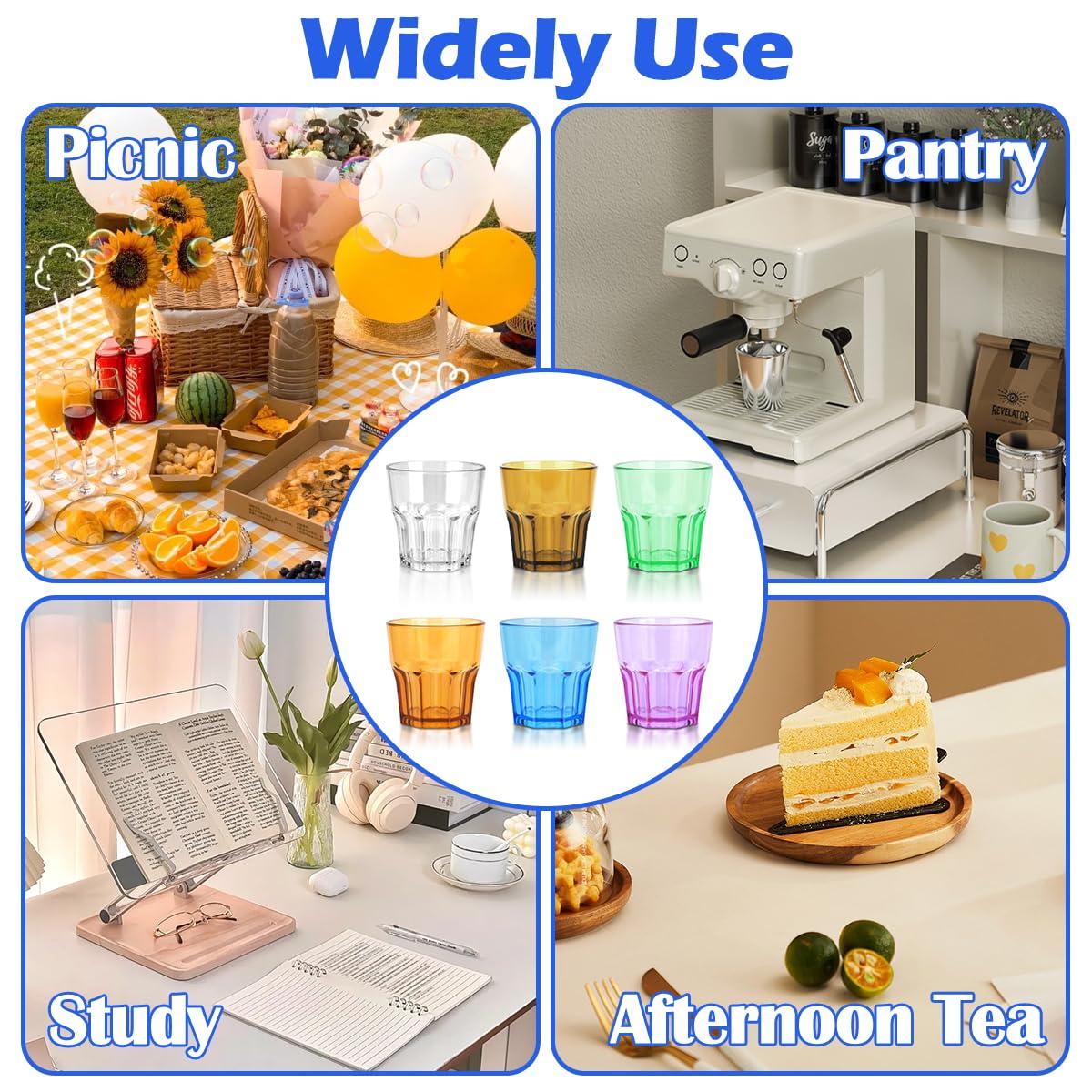 Colored Acrylic Glasses Drinkware, Unbreakable Glasses Drinking Set of 6, Plastic Cups Reusable, Dishwasher Safe, Small Water Tumbler Cups for Kids Picnic Christmas Gift Party Juice Whiskey Wine